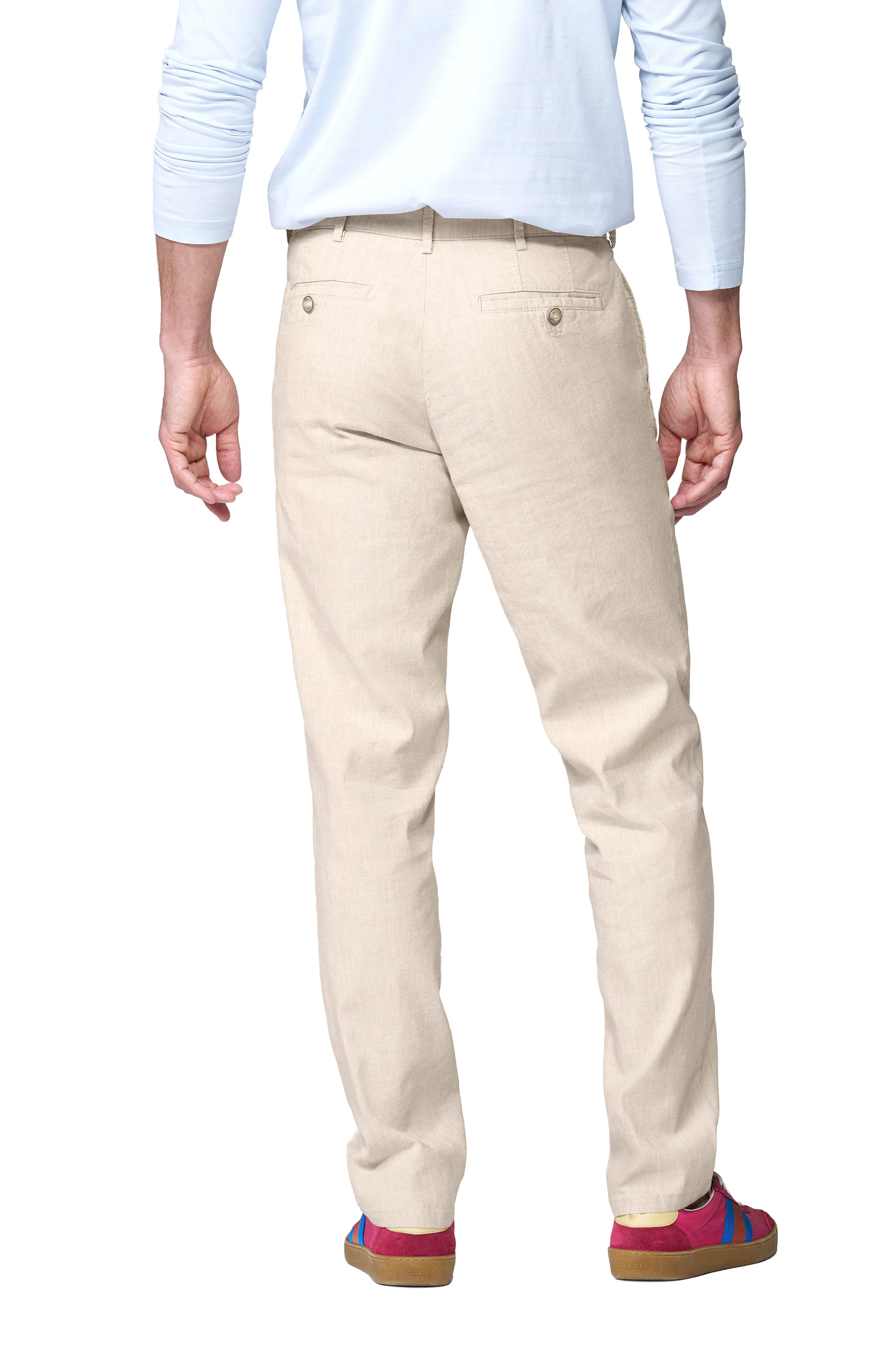 Roma Linen/Cotton Stretch Trouser - Beige - Image 2