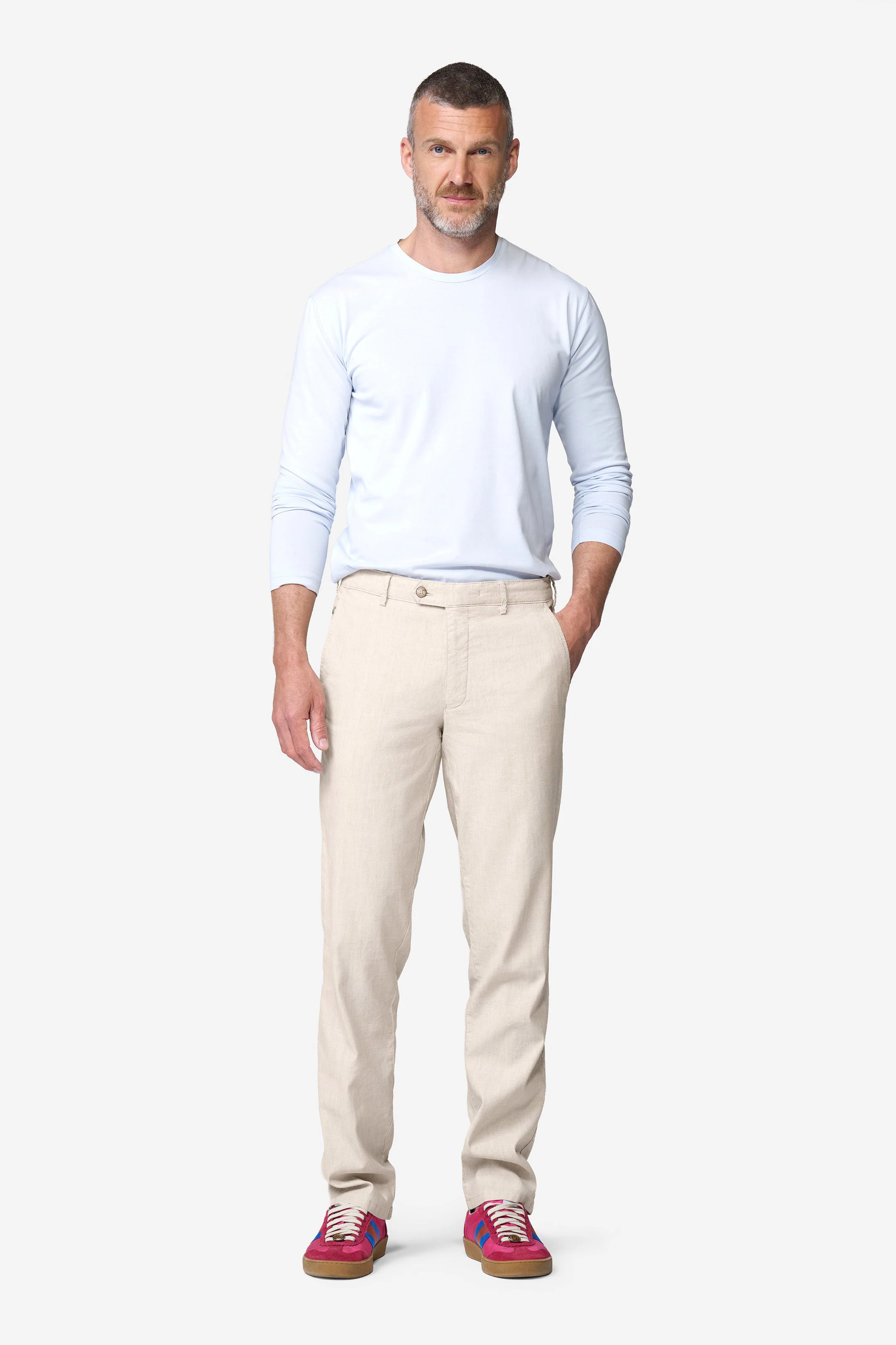 Roma Linen/Cotton Stretch Trouser - Beige - Image 6