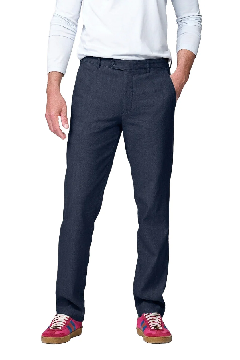 Roma Linen/Cotton Stretch Trouser - Navy