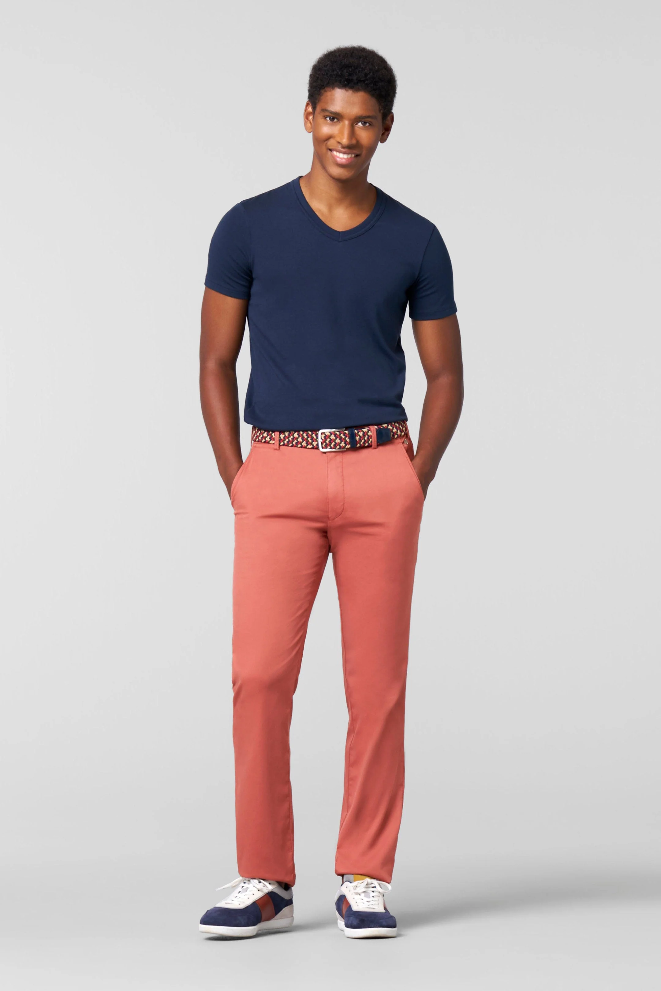 Roma Stretch Fine Structure Chinos - Terracotta - Image 3