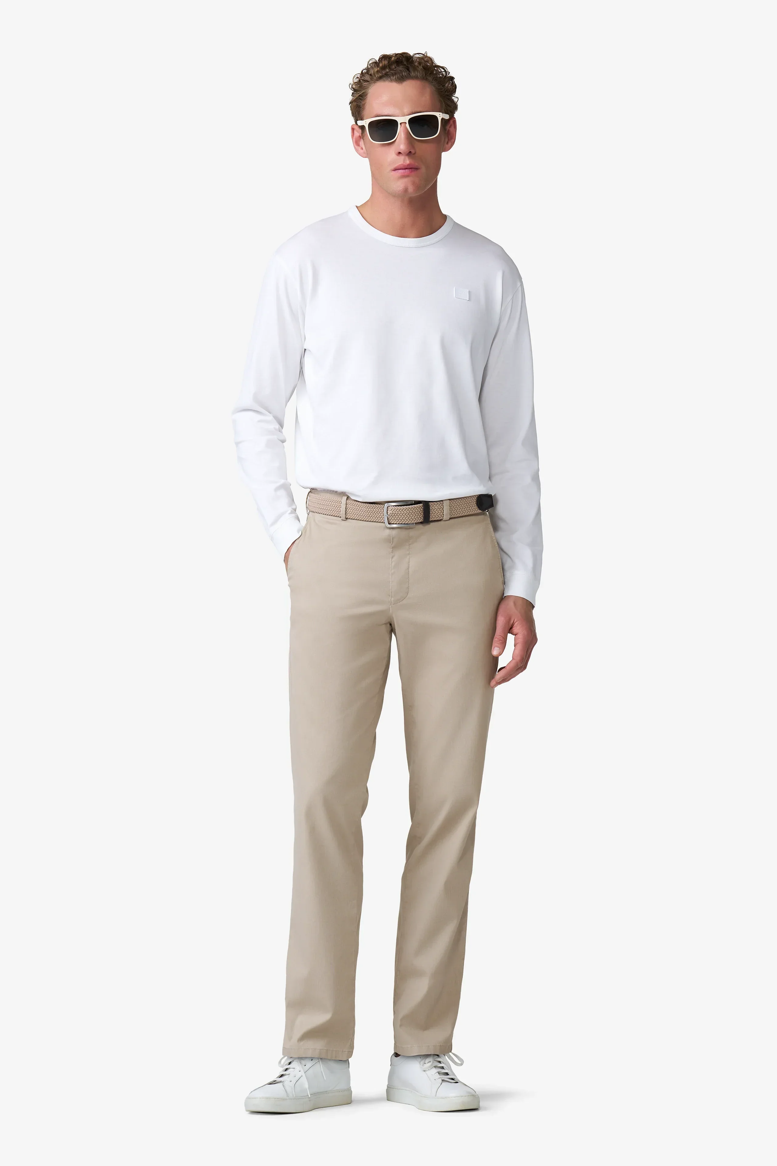 Roma Stretch Fine Texture Chino Trousers - Beige - Image 5