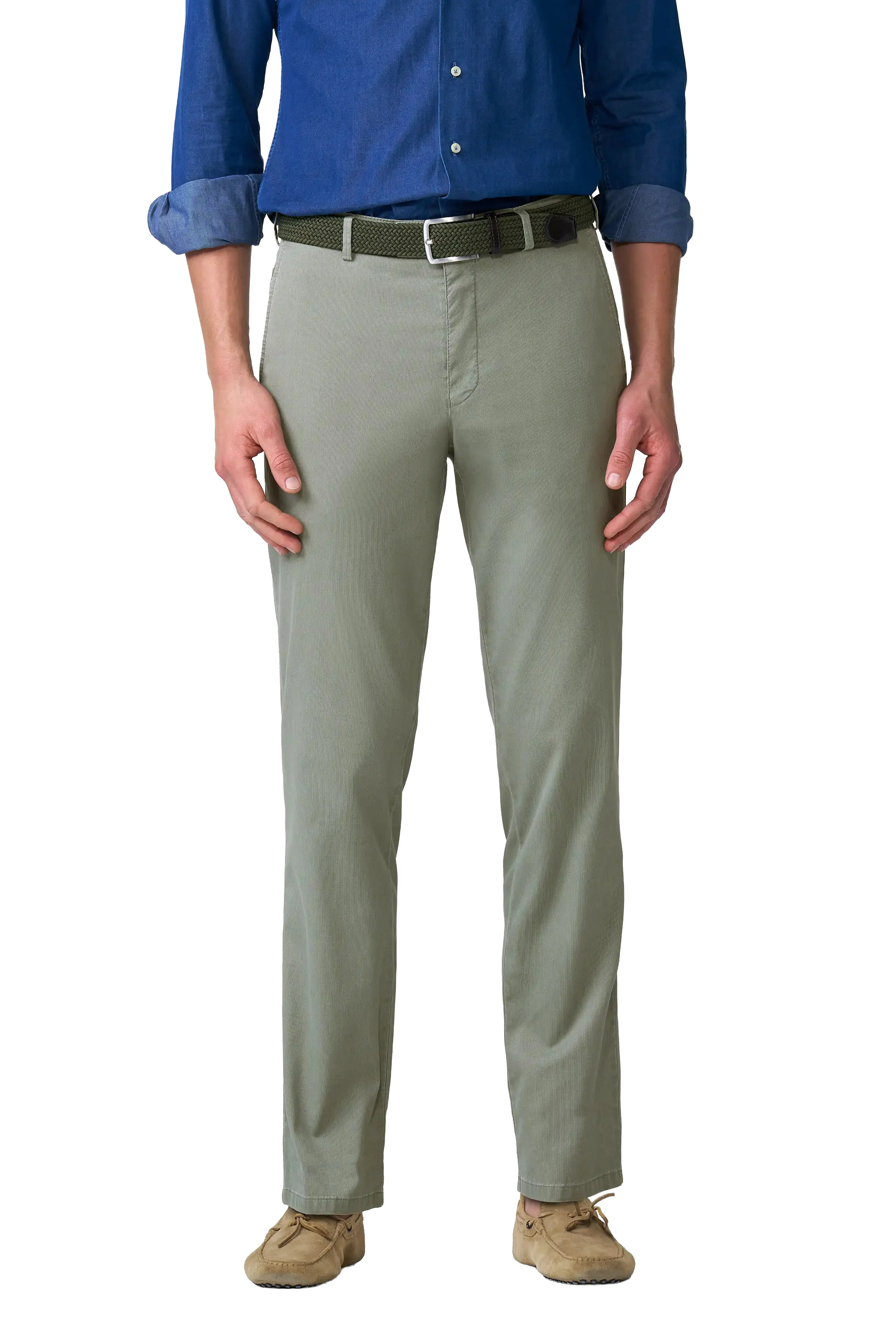 Roma Stretch Fine Texture Chino Trousers - Fern Green