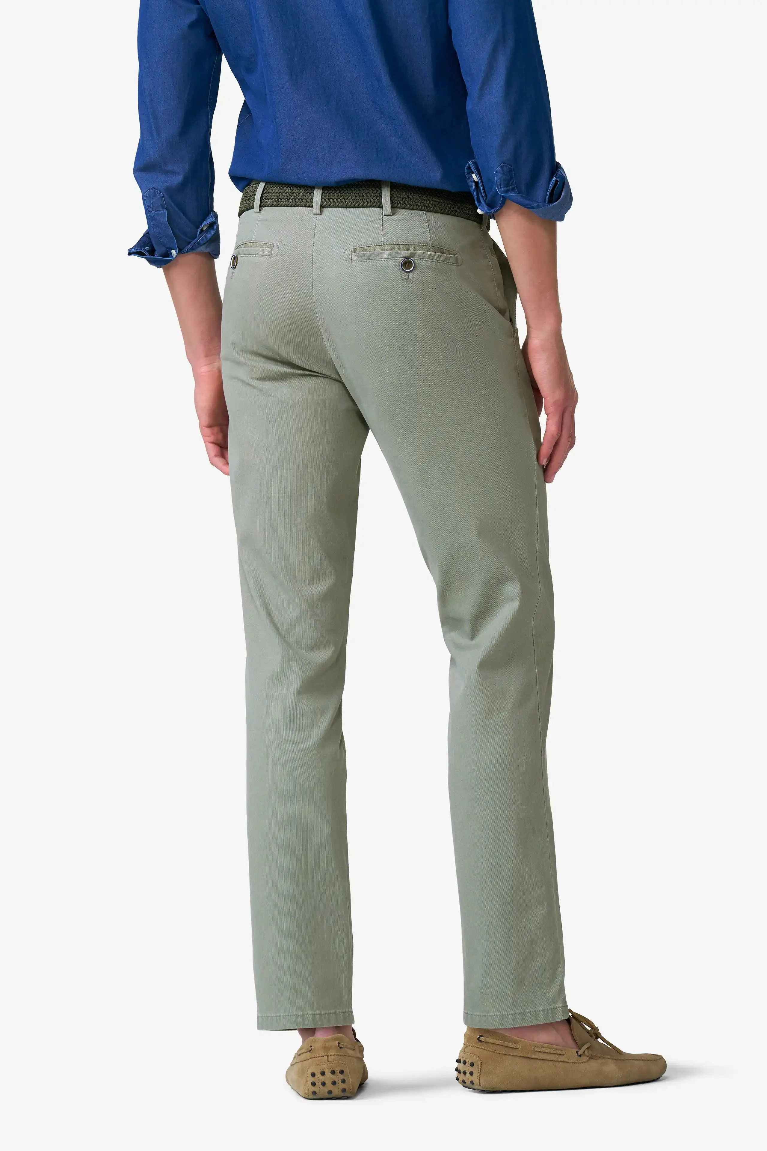 Roma Stretch Fine Texture Chino Trousers - Fern Green - Image 2