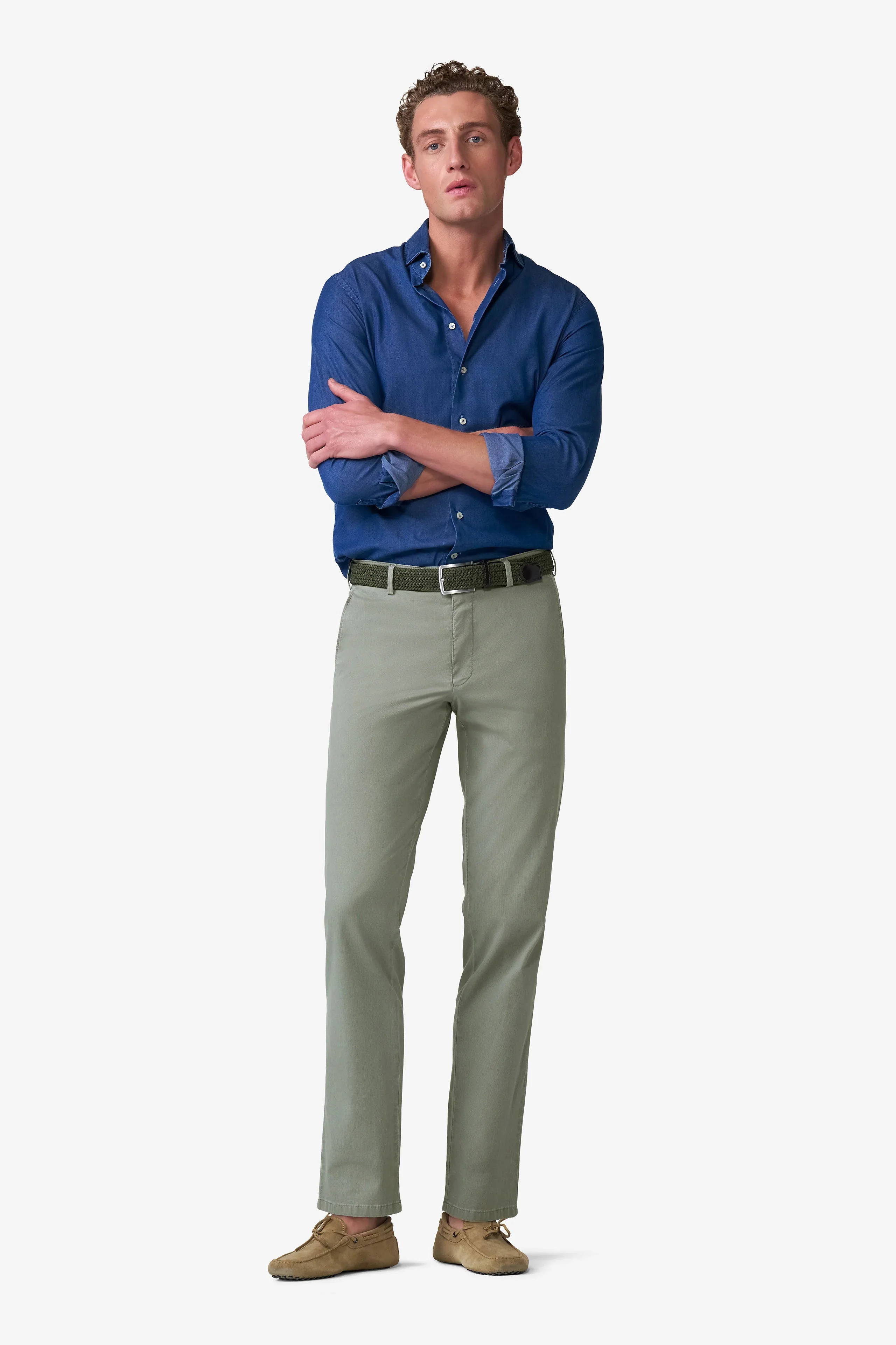 Roma Stretch Fine Texture Chino Trousers - Fern Green - Image 3