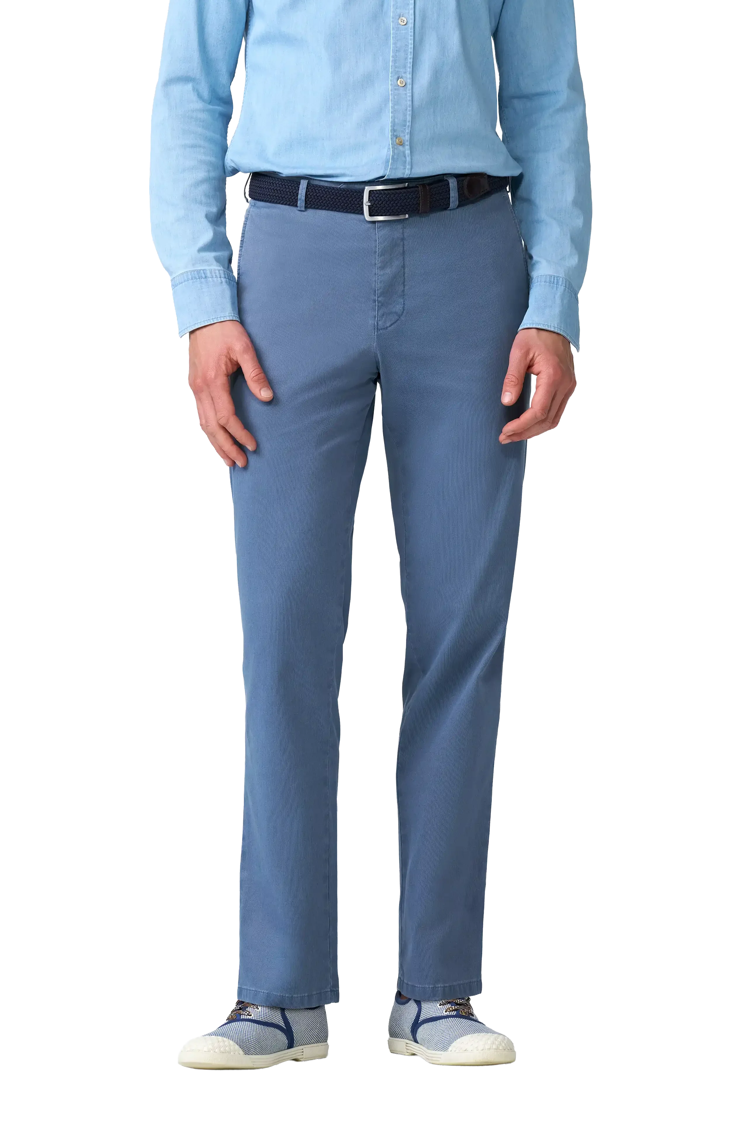 Roma Stretch Fine Texture Chino Trousers - Mid Blue