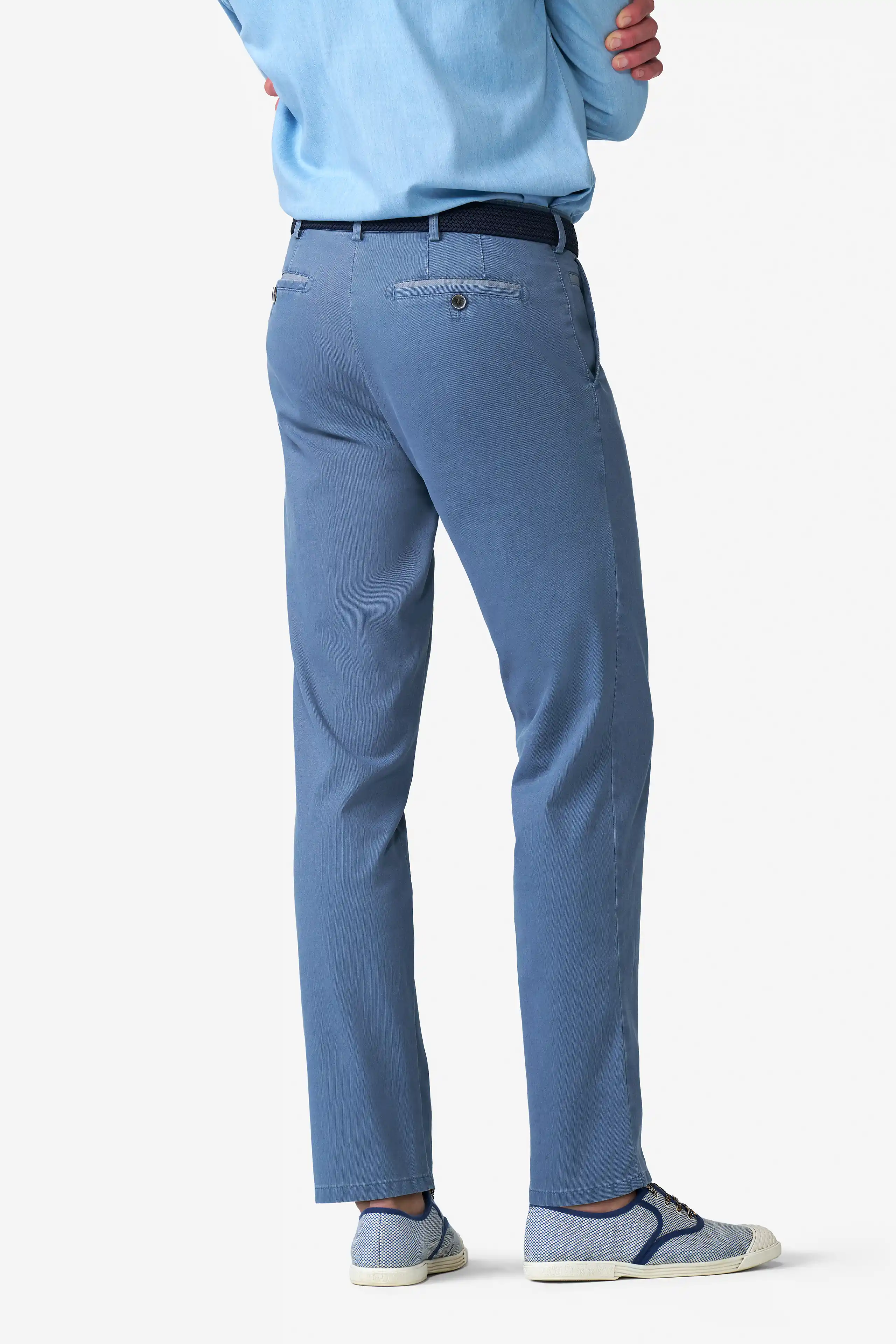 Roma Stretch Fine Texture Chino Trousers - Mid Blue - Image 2
