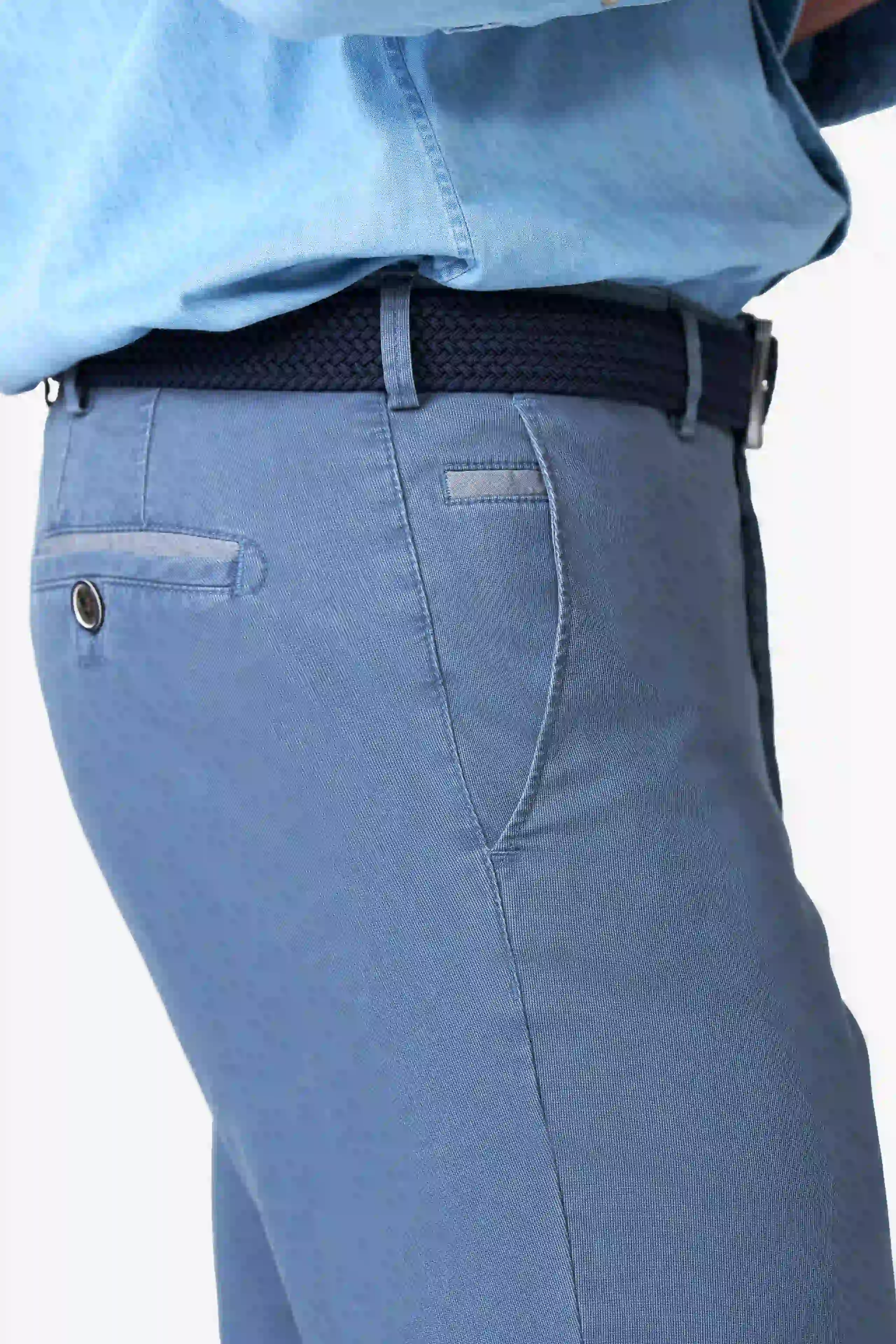 Roma Stretch Fine Texture Chino Trousers - Mid Blue - Image 4