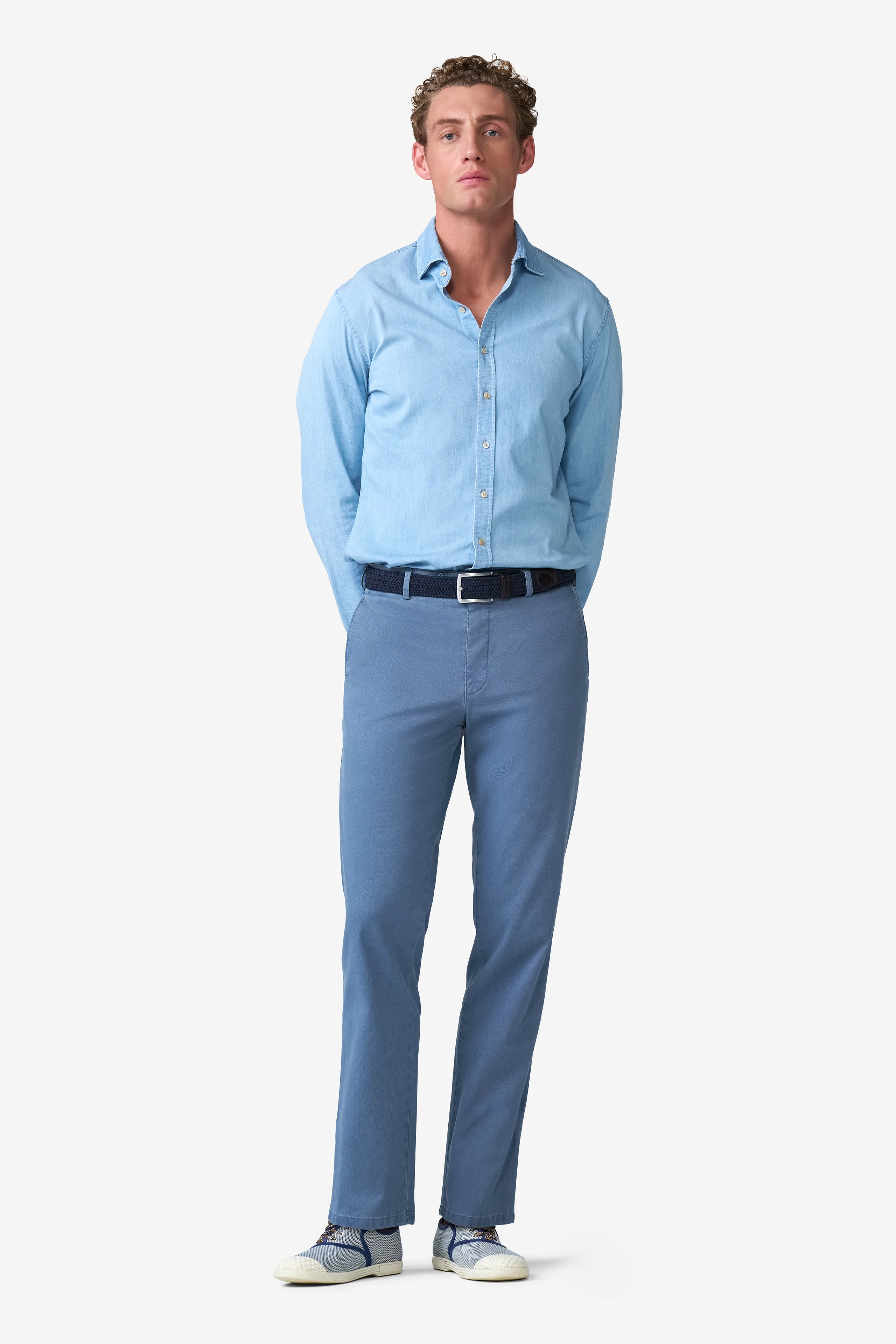 Roma Stretch Fine Texture Chino Trousers - Mid Blue - Image 7