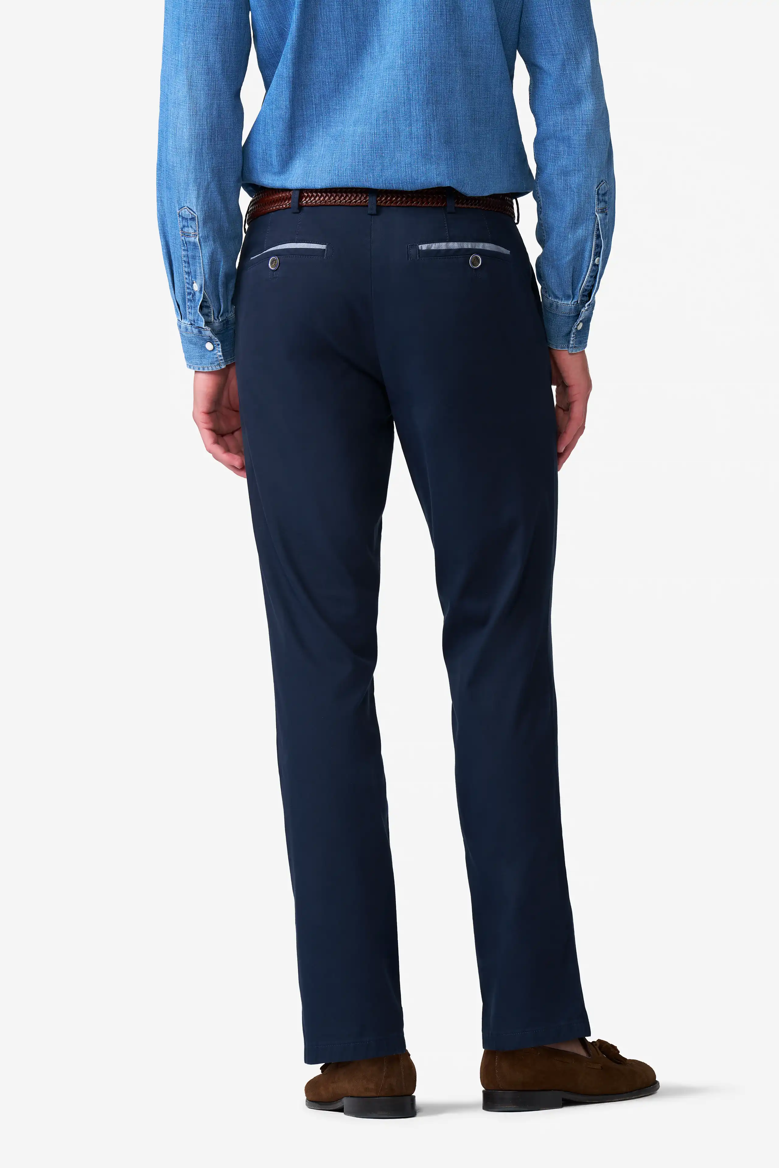 Roma Stretch Fine Texture Chino Trousers - Navy - Image 2