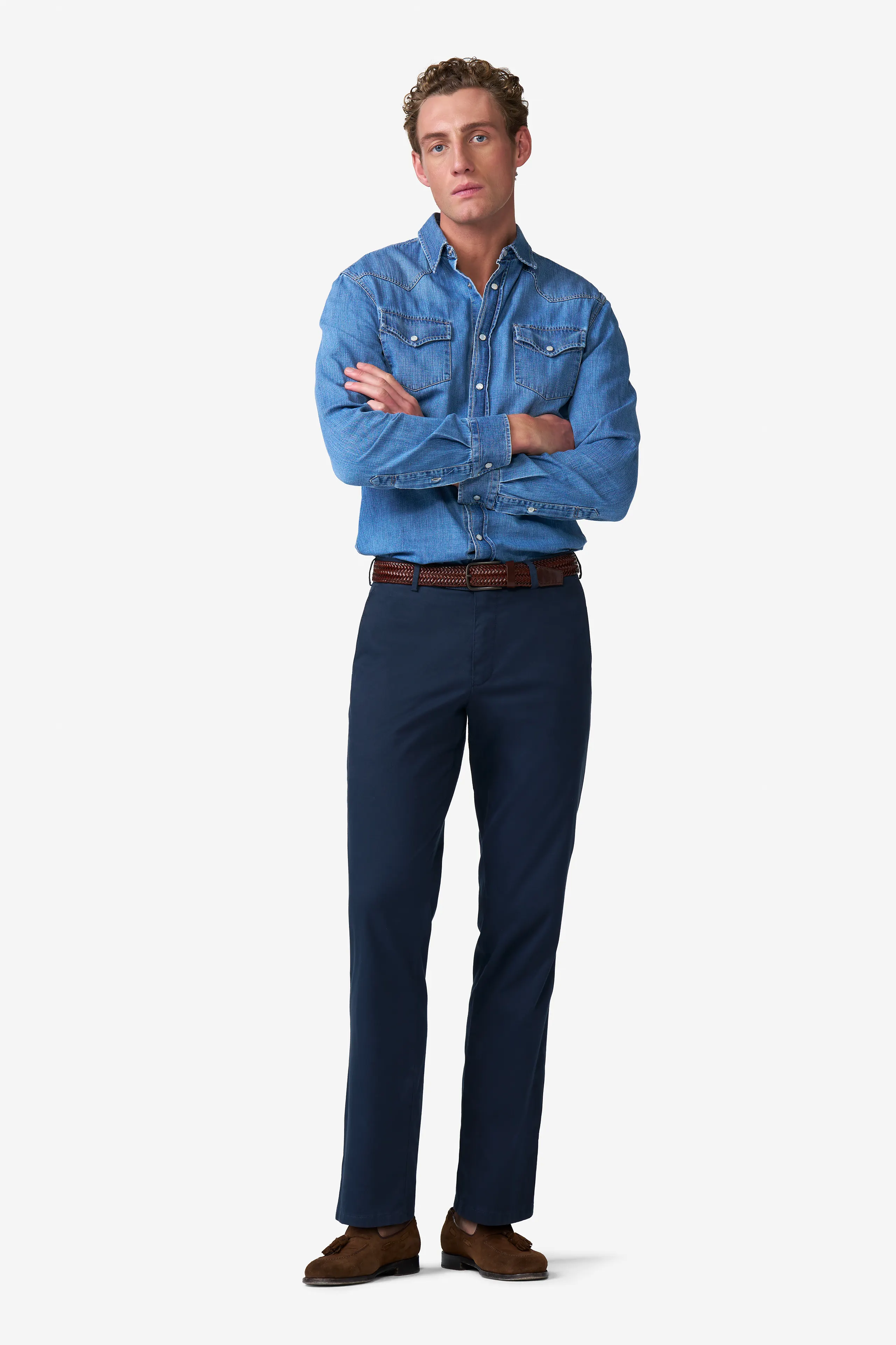Roma Stretch Fine Texture Chino Trousers - Navy - Image 5