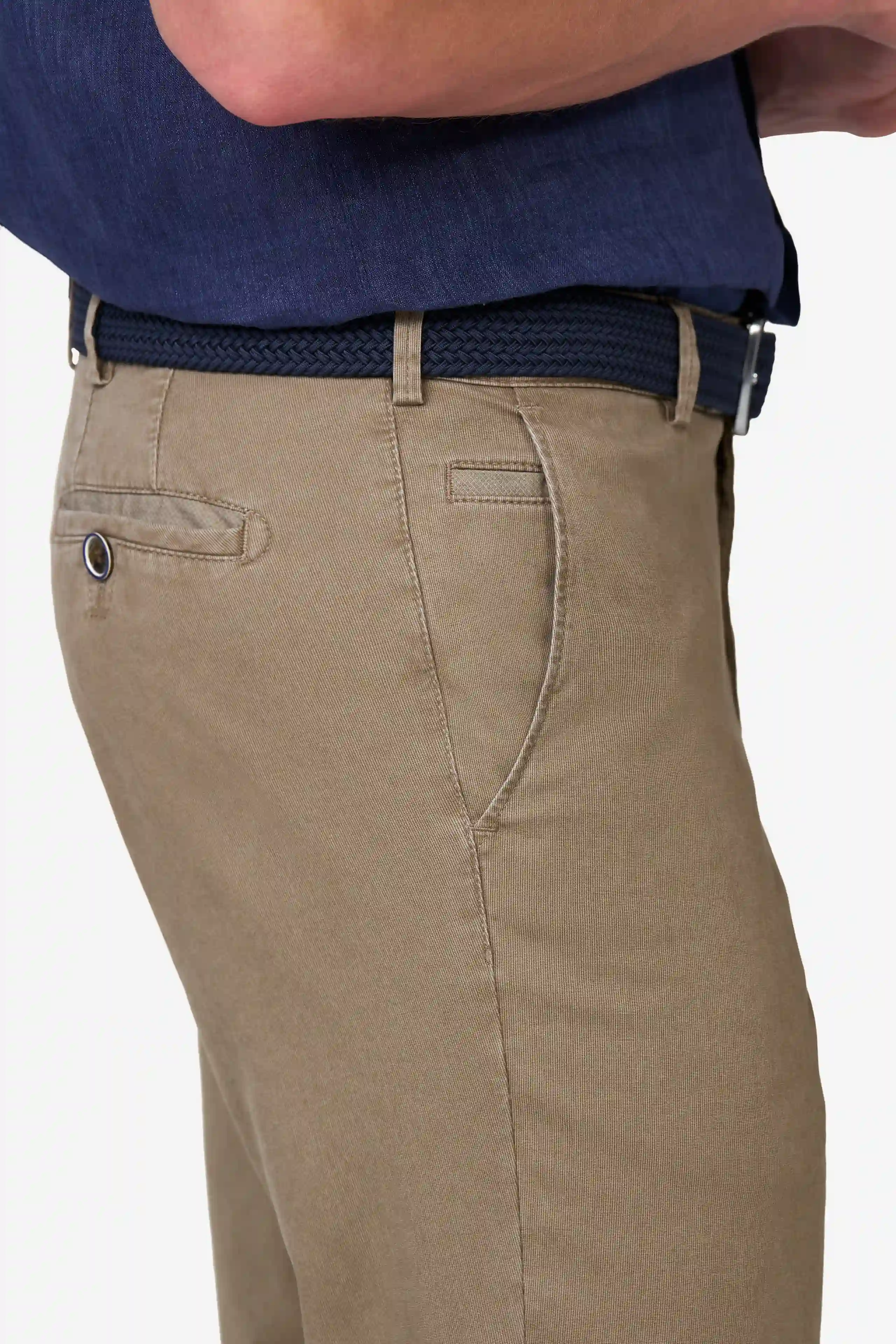 Roma Stretch Fine Texture Chino Trousers - Taupe - Image 3