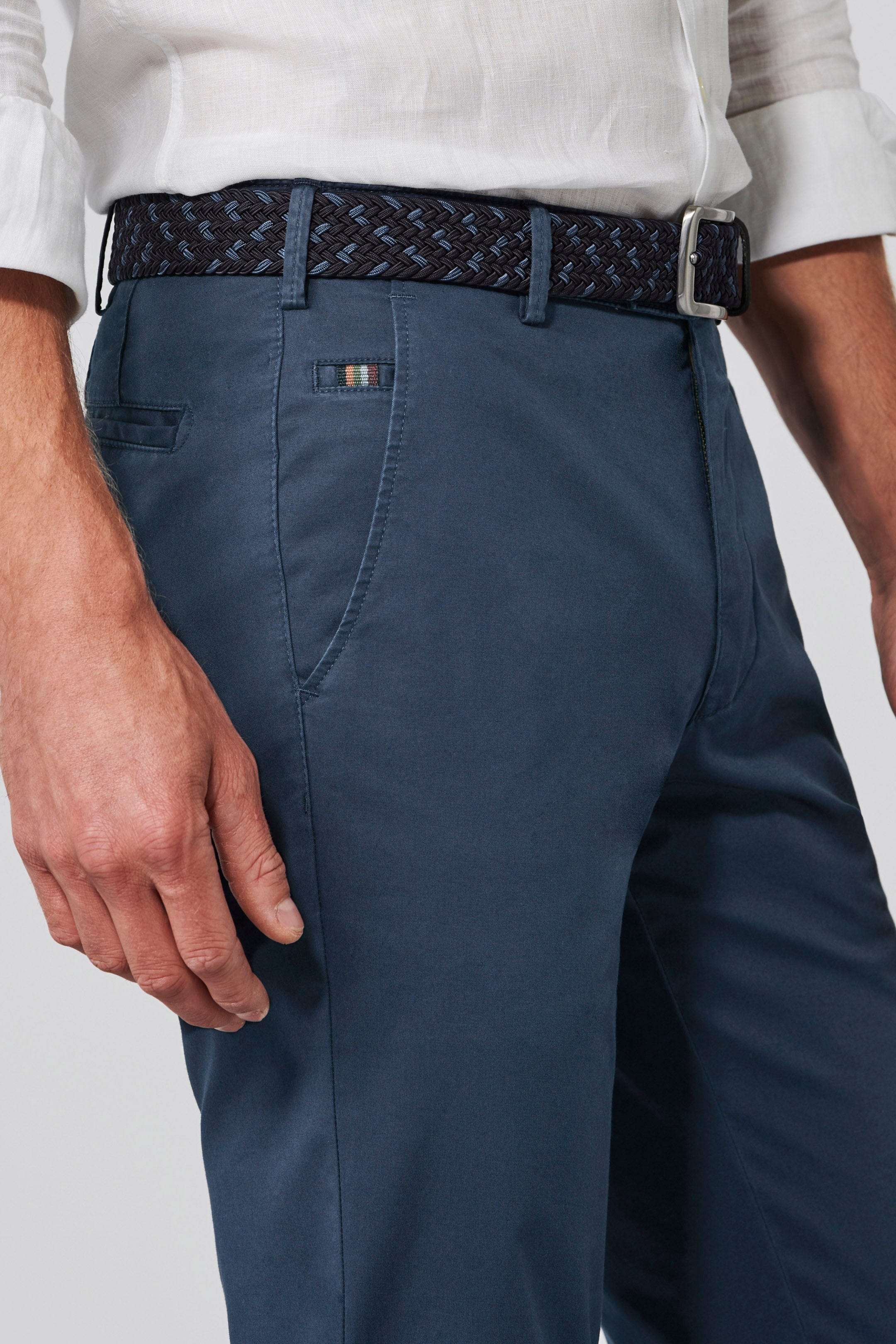 Roma Super Soft Lightweight Cotton Chinos - Dark Blue - Image 3