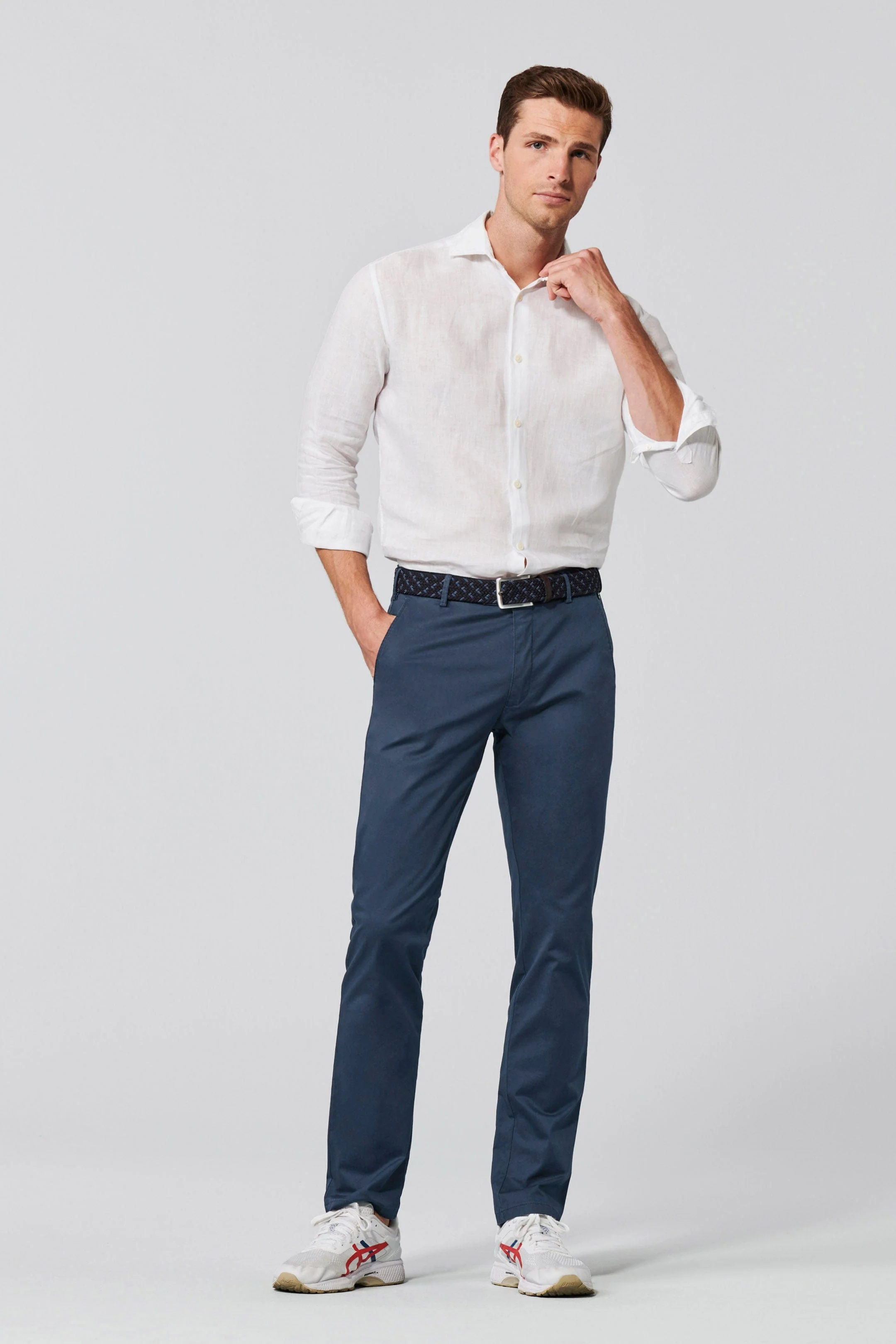 Roma Super Soft Lightweight Cotton Chinos - Dark Blue - Image 6