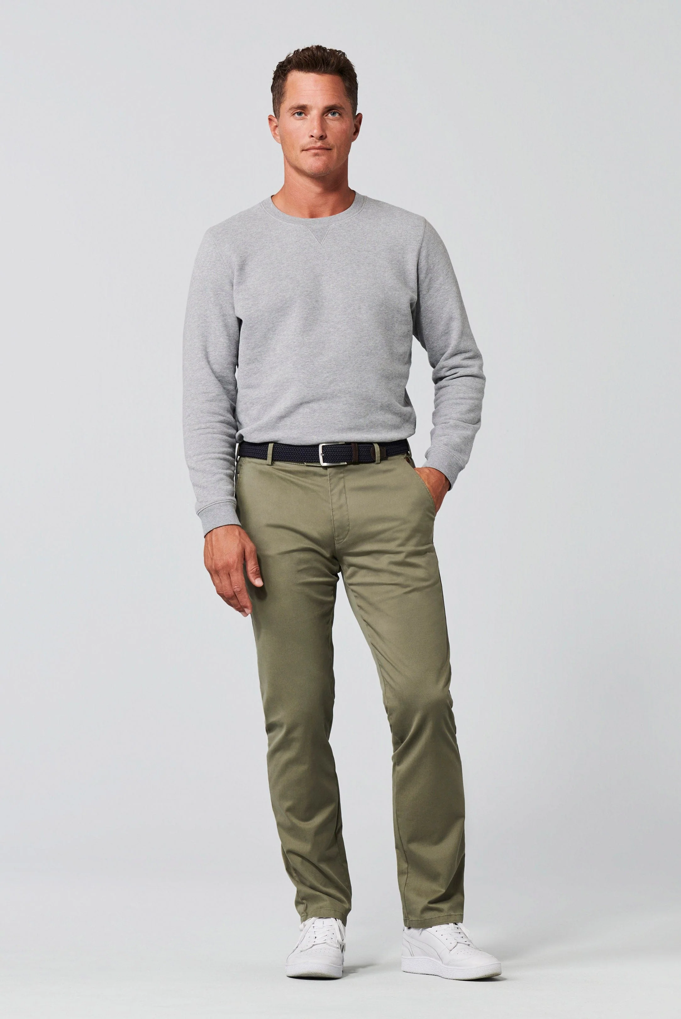 Roma Super Soft Lightweight Cotton Chinos - Olive - Image 6