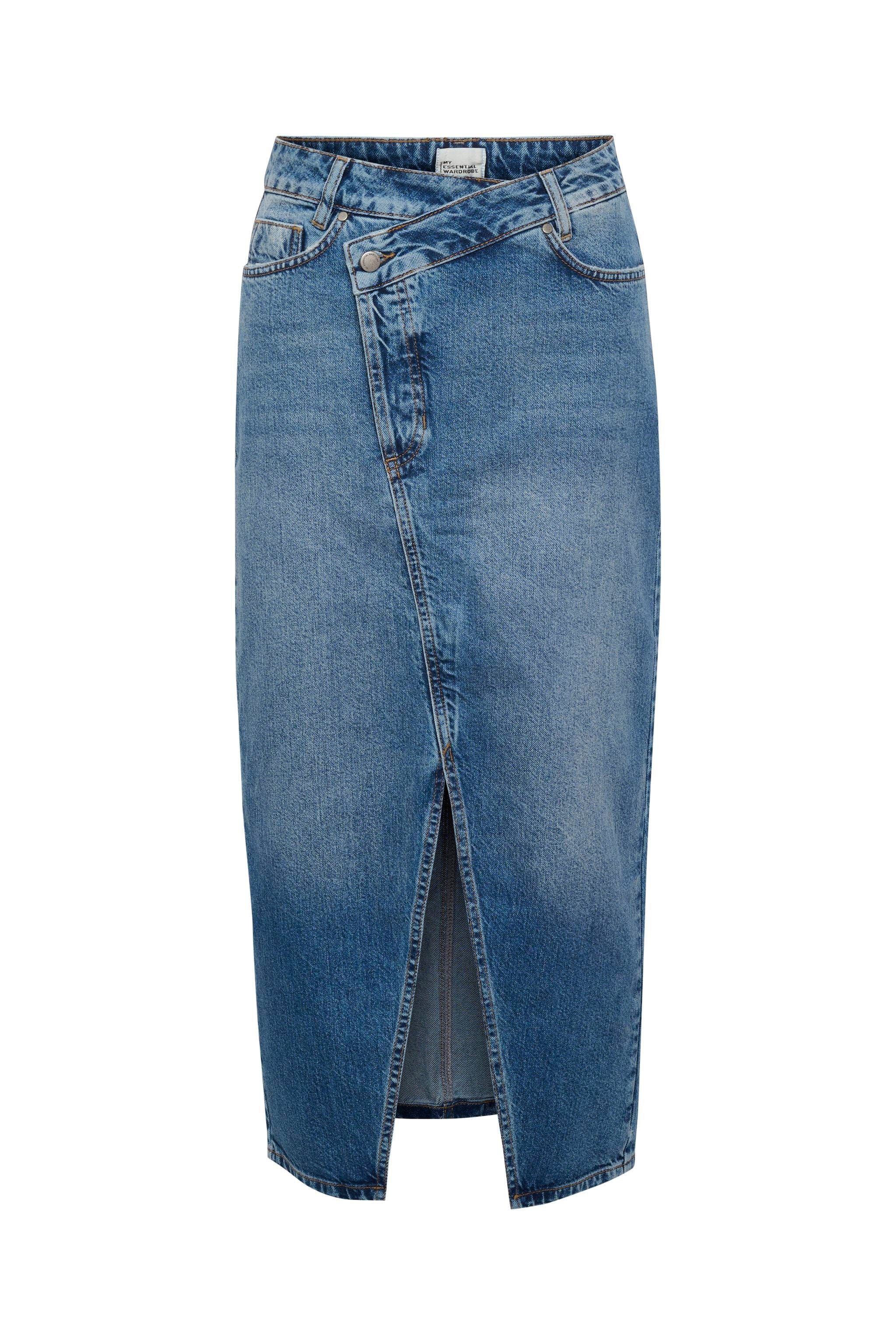 Louis Denim Wrap Style Midi Skirt - Medium Blue Retro Wash