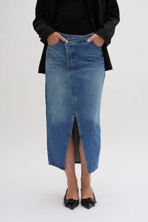 Louis Denim Wrap Style Midi Skirt - Medium Blue Retro Wash - Image 3