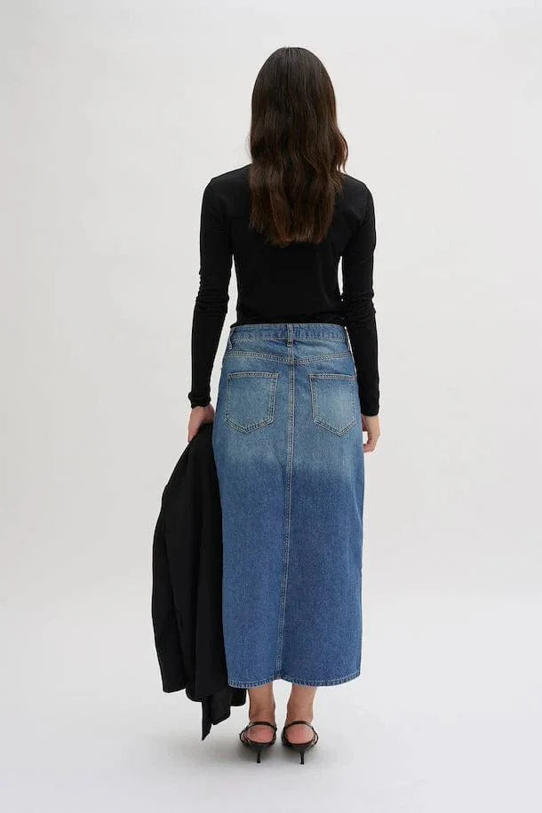 Louis Denim Wrap Style Midi Skirt - Medium Blue Retro Wash - Image 4