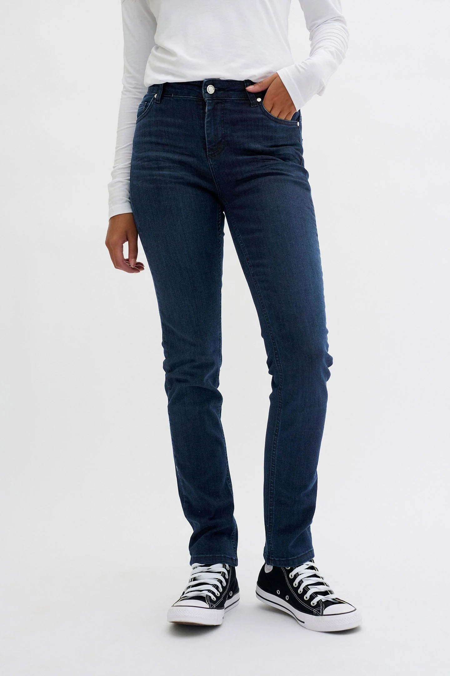 The Celina High Waist Straight Jean - Dark Blue Wash - Image 3