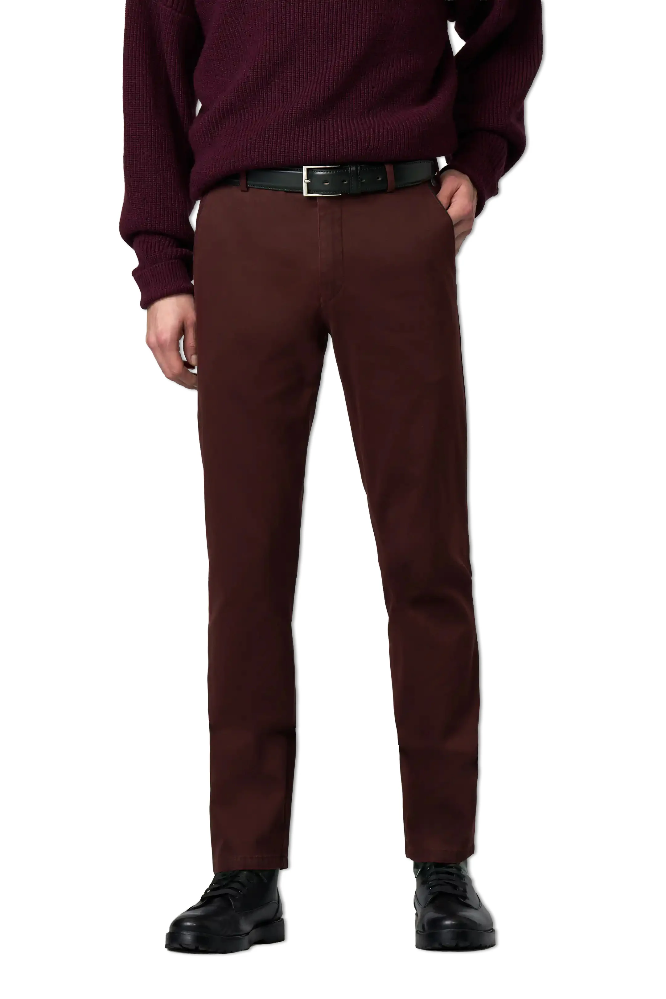 New York Fine Texture Cotton Stretch Chinos - Burgundy