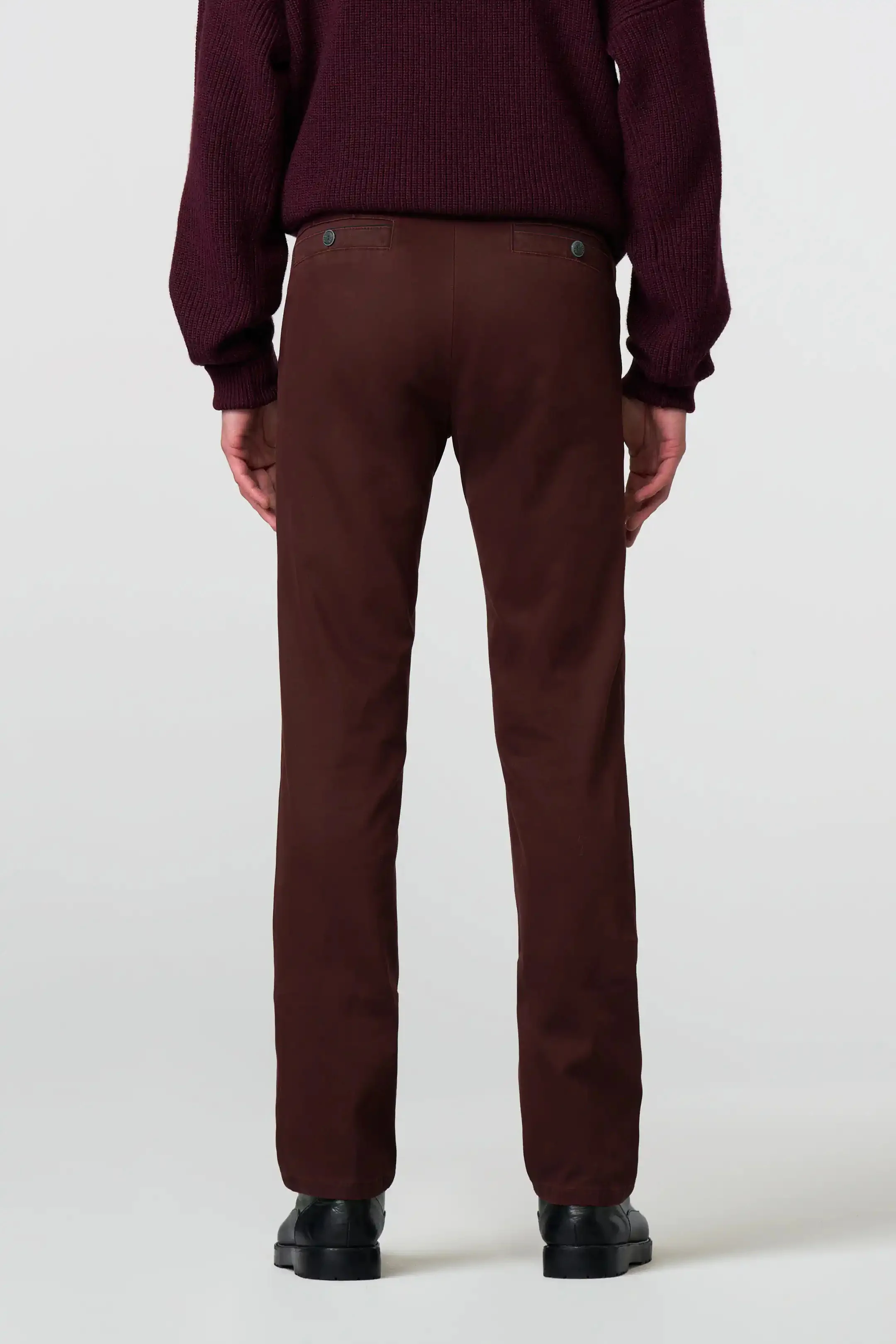 New York Fine Texture Cotton Stretch Chinos - Burgundy - Image 2