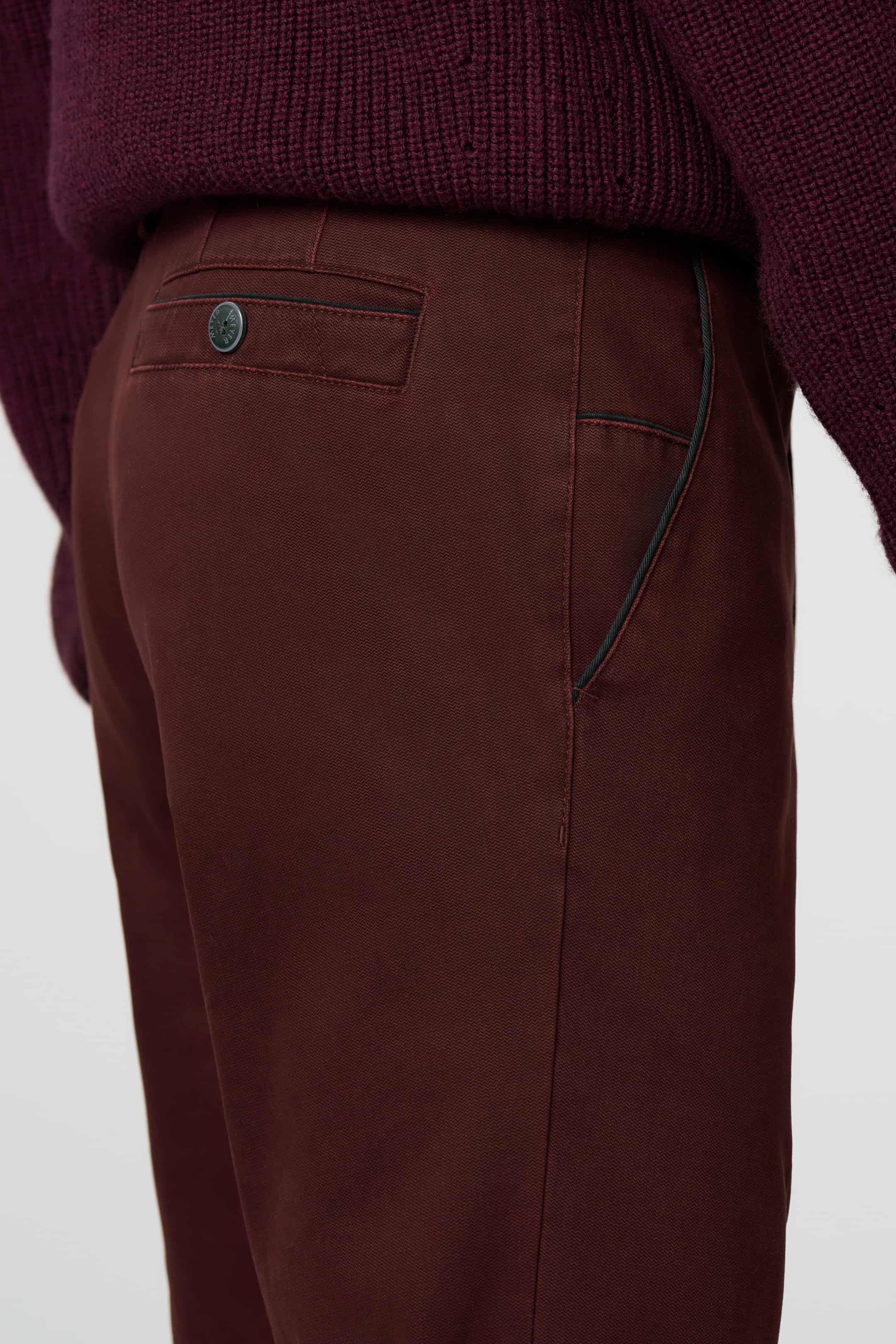 New York Fine Texture Cotton Stretch Chinos - Burgundy - Image 5