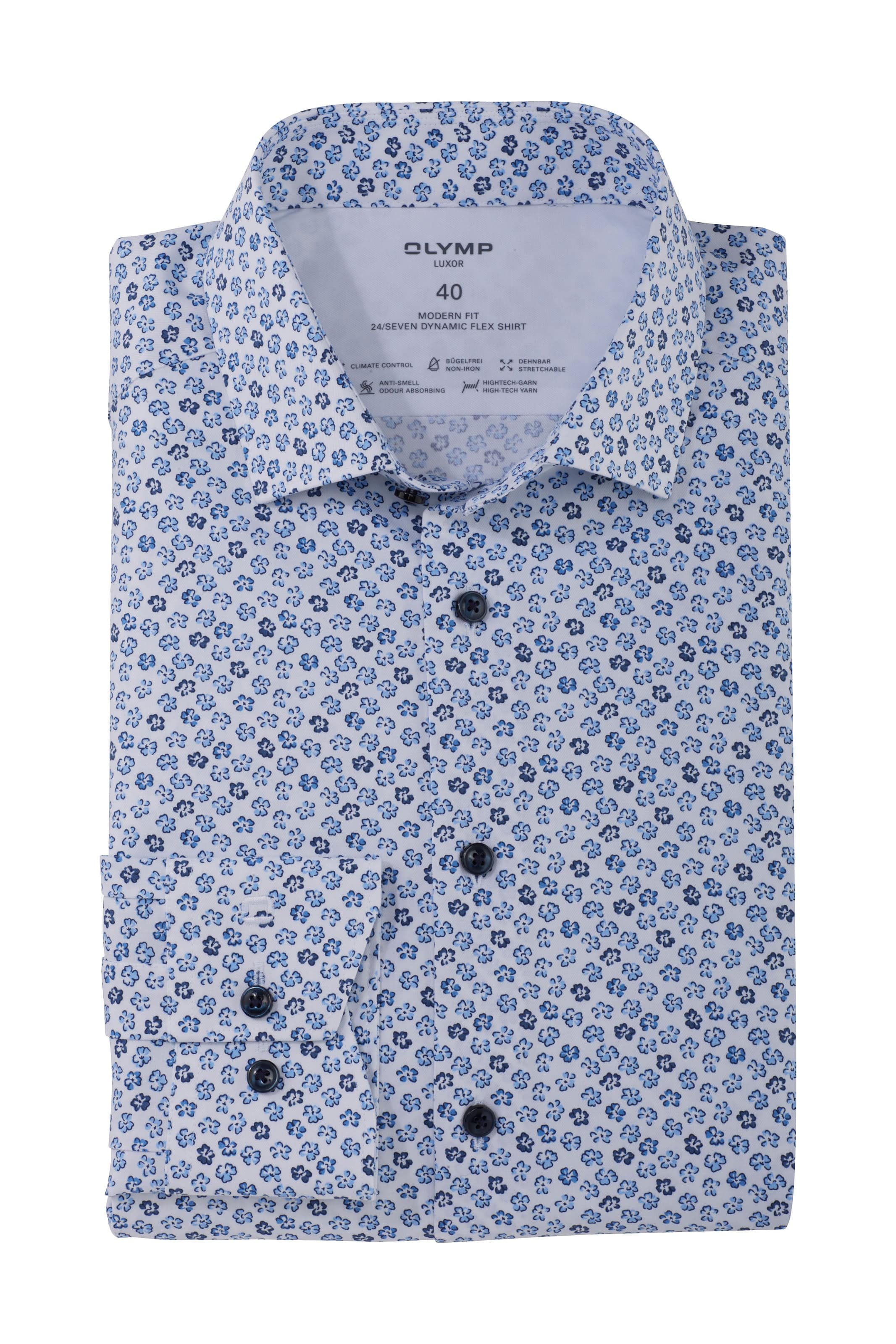 Luxor 24/7 Modern Fit Dynamic Flex Floral Print Shirt - Blue