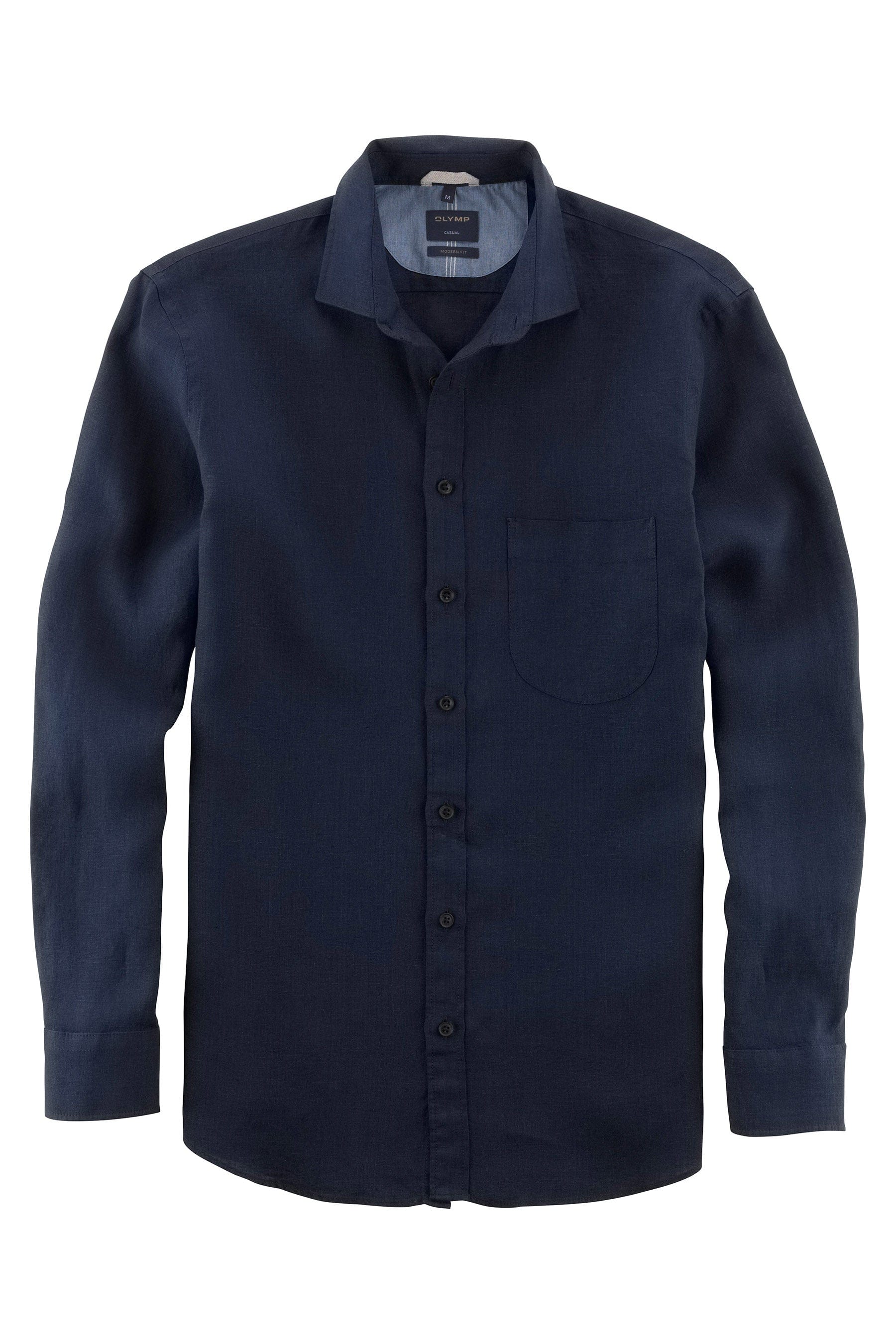 Casual Modern Fit Long Sleeve Linen Shirt - Navy