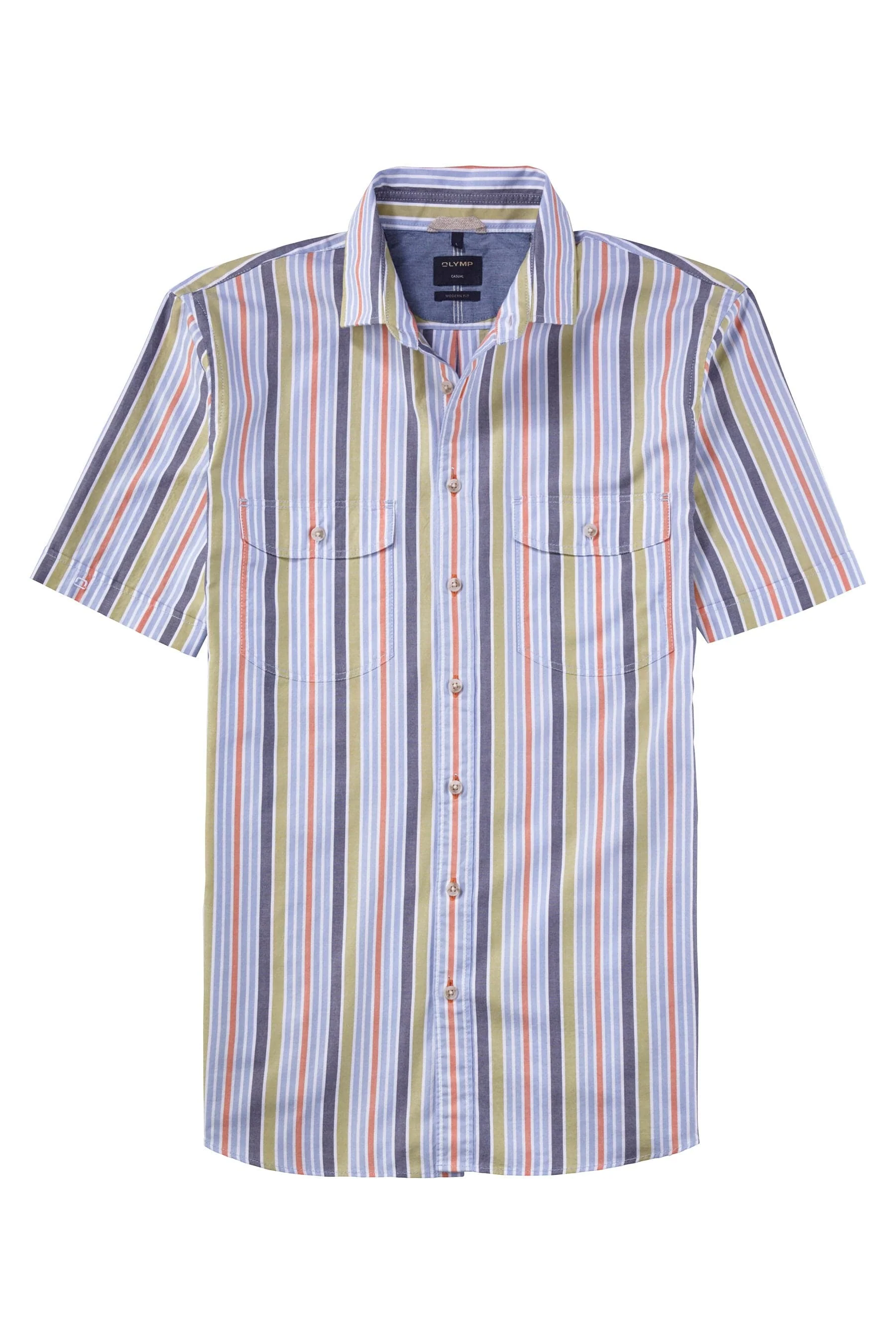 Casual Modern Fit Multi Stripe Short Sleeve Shirt - Green/Blue
