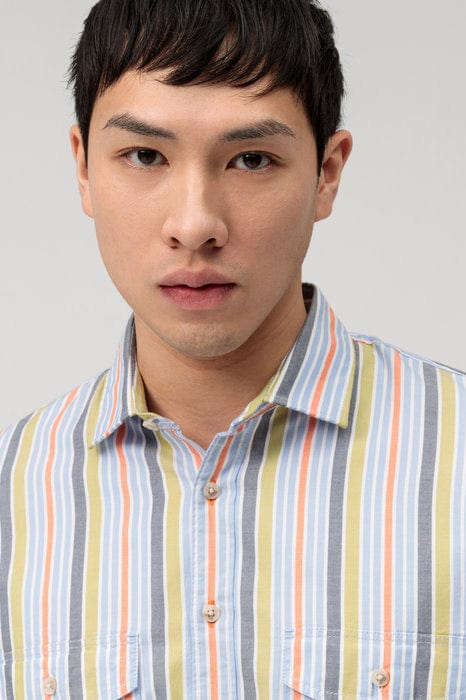 Casual Modern Fit Multi Stripe Short Sleeve Shirt - Green/Blue - Image 2