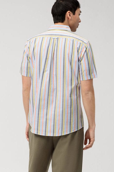 Casual Modern Fit Multi Stripe Short Sleeve Shirt - Green/Blue - Image 4