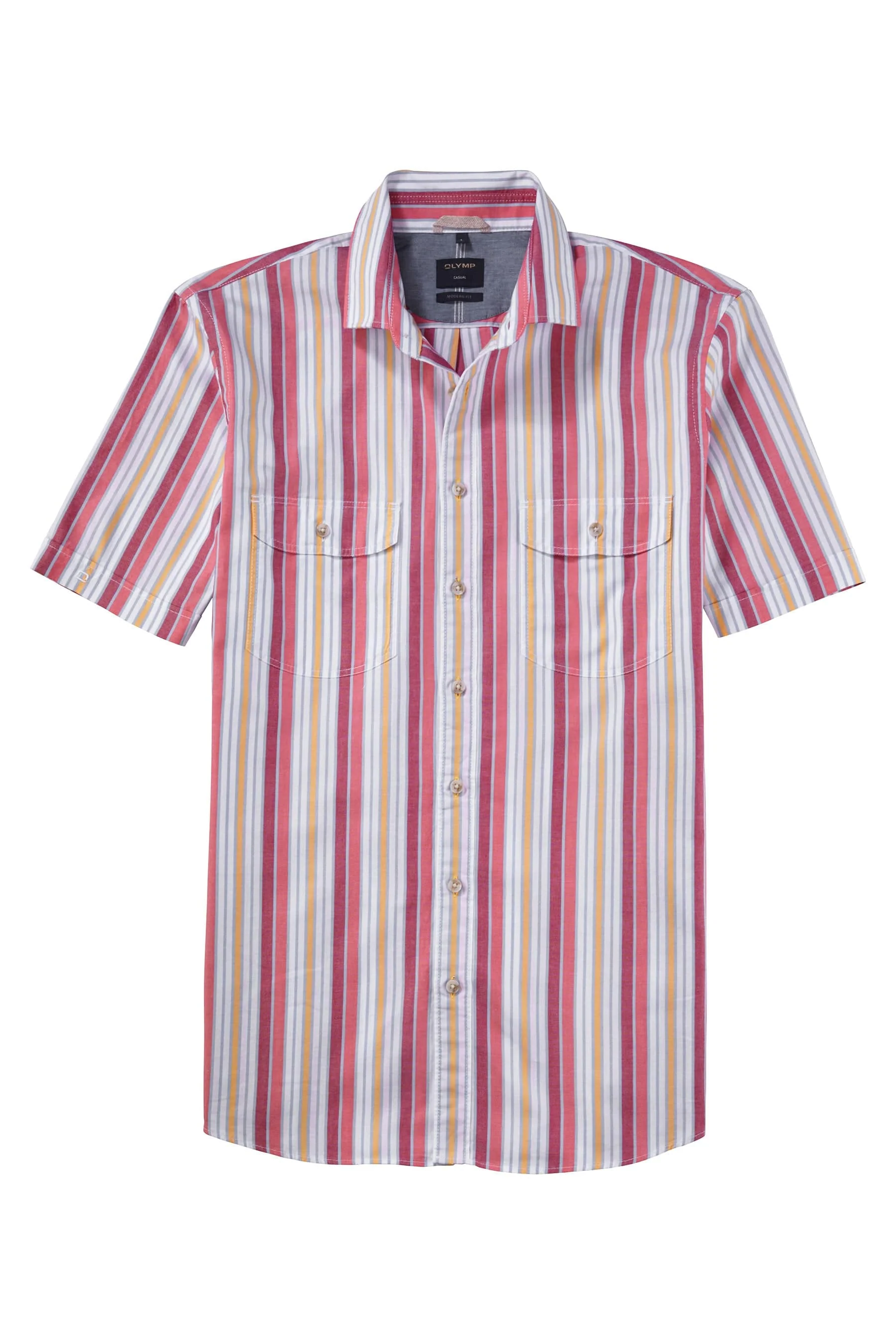 Casual Modern Fit Multi Stripe Short Sleeve Shirt - Red/Yellow