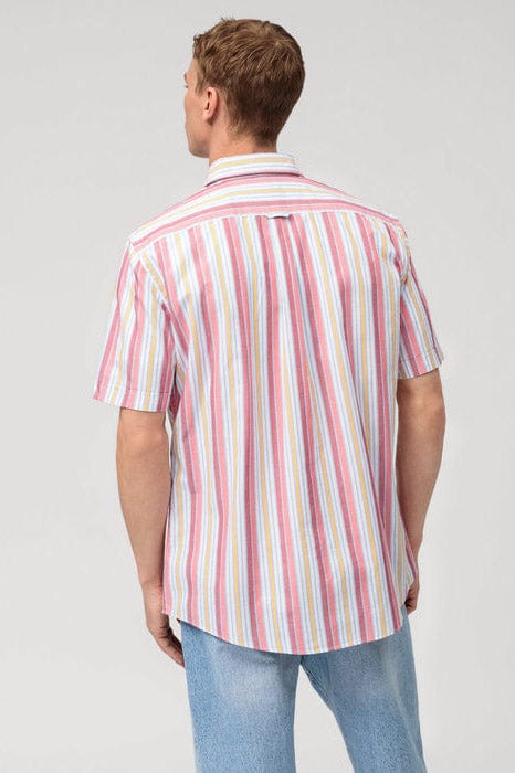 Casual Modern Fit Multi Stripe Short Sleeve Shirt - Red/Yellow - Image 2