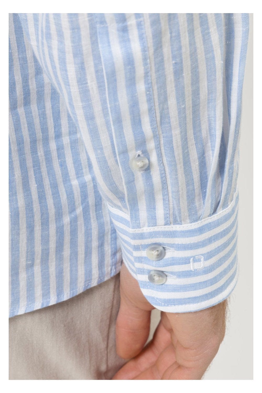 Casual Modern Fit Stripe Linen Shirt - Blue - Image 2