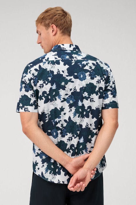 Casual Regular Fit Bold Print Short Sleeve Shirt - Marine/White - Image 3
