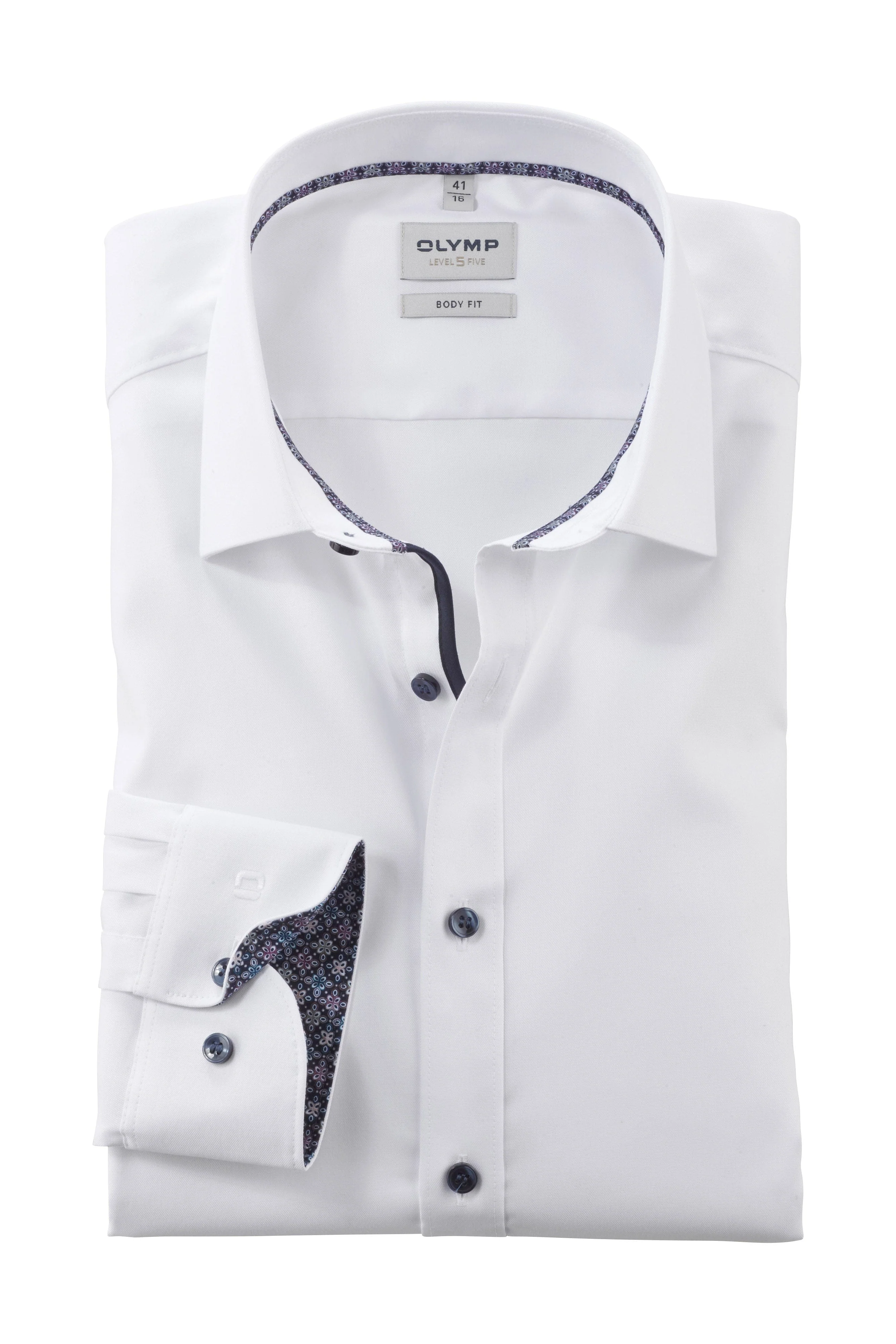 Level 5 Body Fit Long Sleeve Shirt with Trim - White