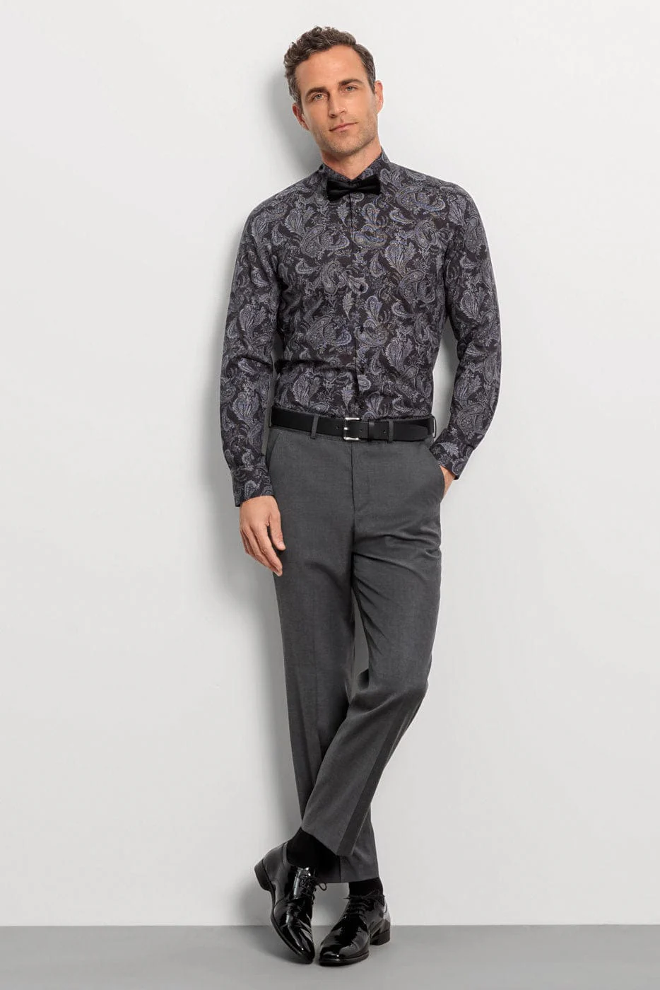 Level 5 Body Fit Paisley Long Sleeve Shirt - Graphite - Image 3