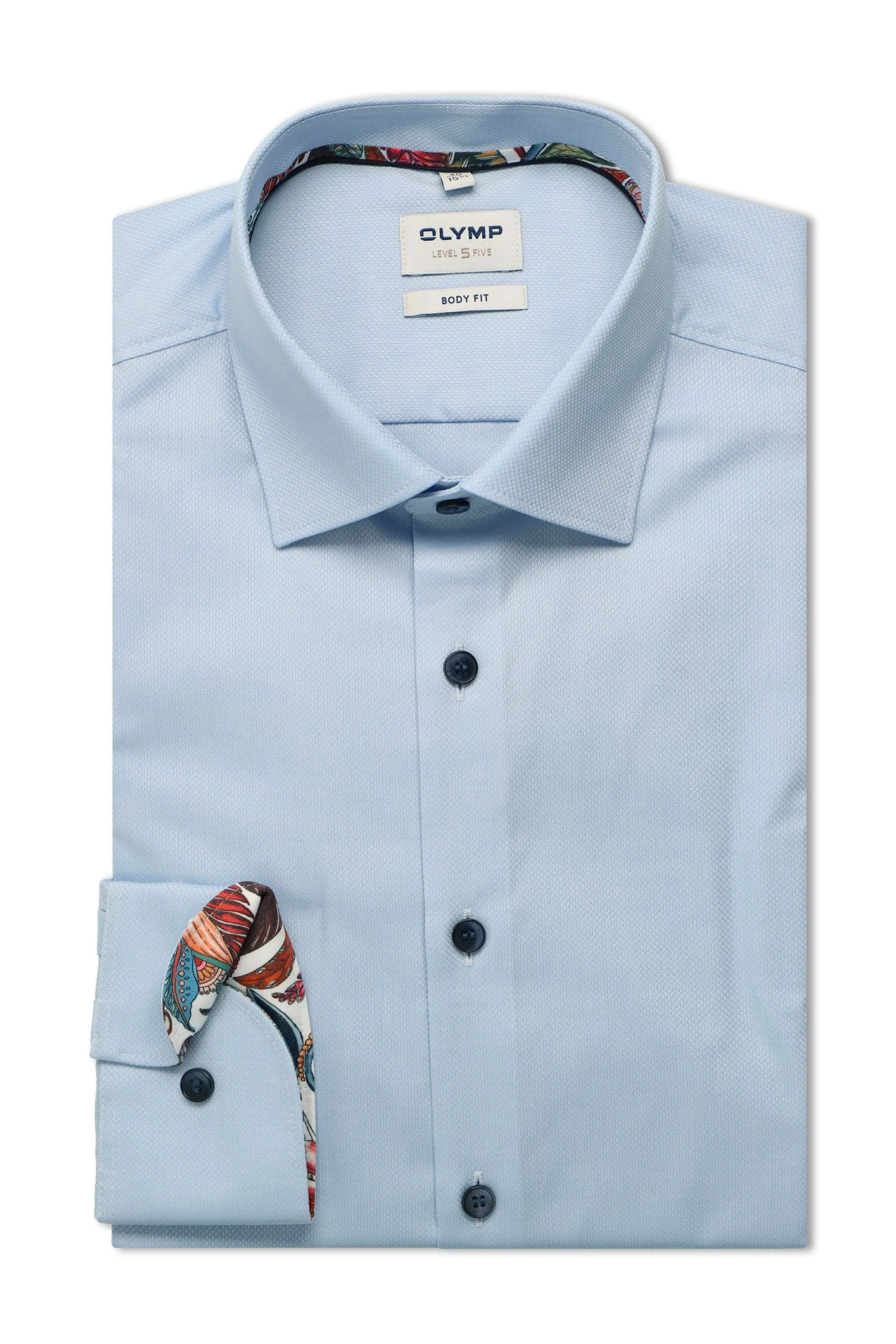 Level 5 Body Fit Plain Long Sleeve Shirt with Trim - Pale Blue