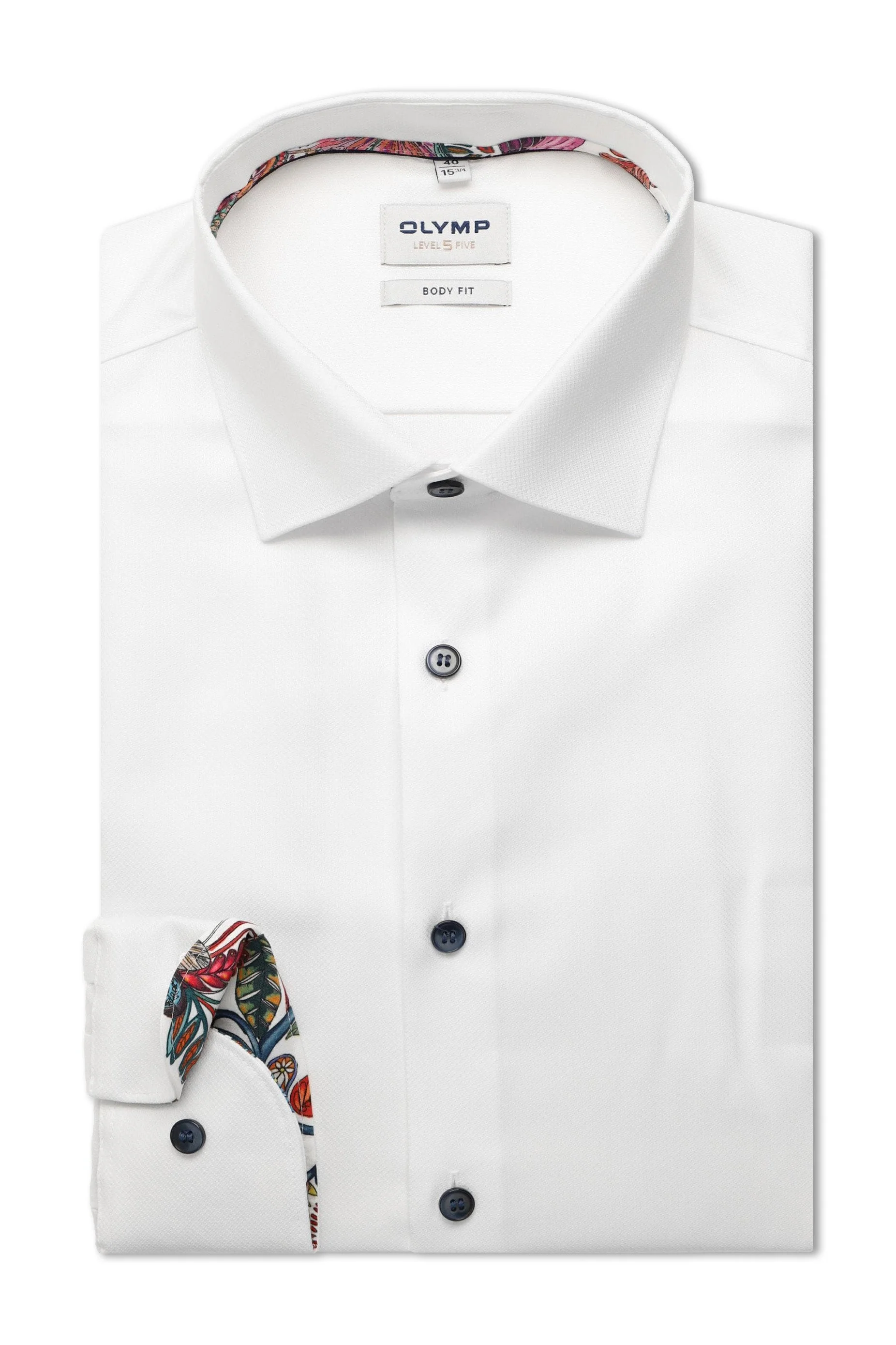 Level 5 Body Fit Plain Long Sleeve Shirt with Trim - White