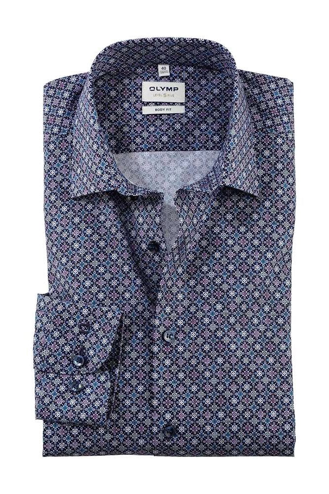 Level 5 Body Fit Tile Print Long Sleeve Shirt - Marine