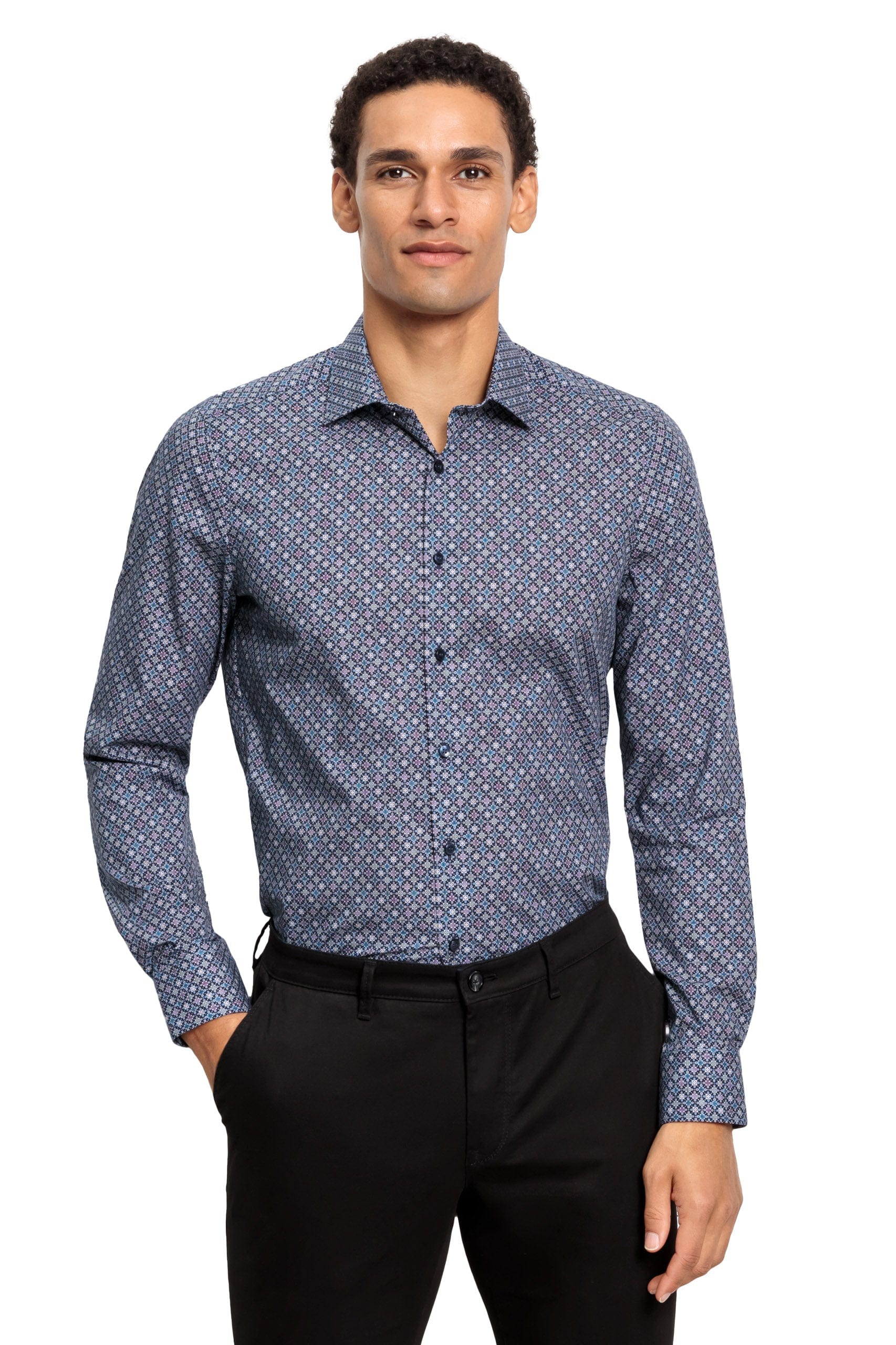 Level 5 Body Fit Tile Print Long Sleeve Shirt - Marine - Image 2