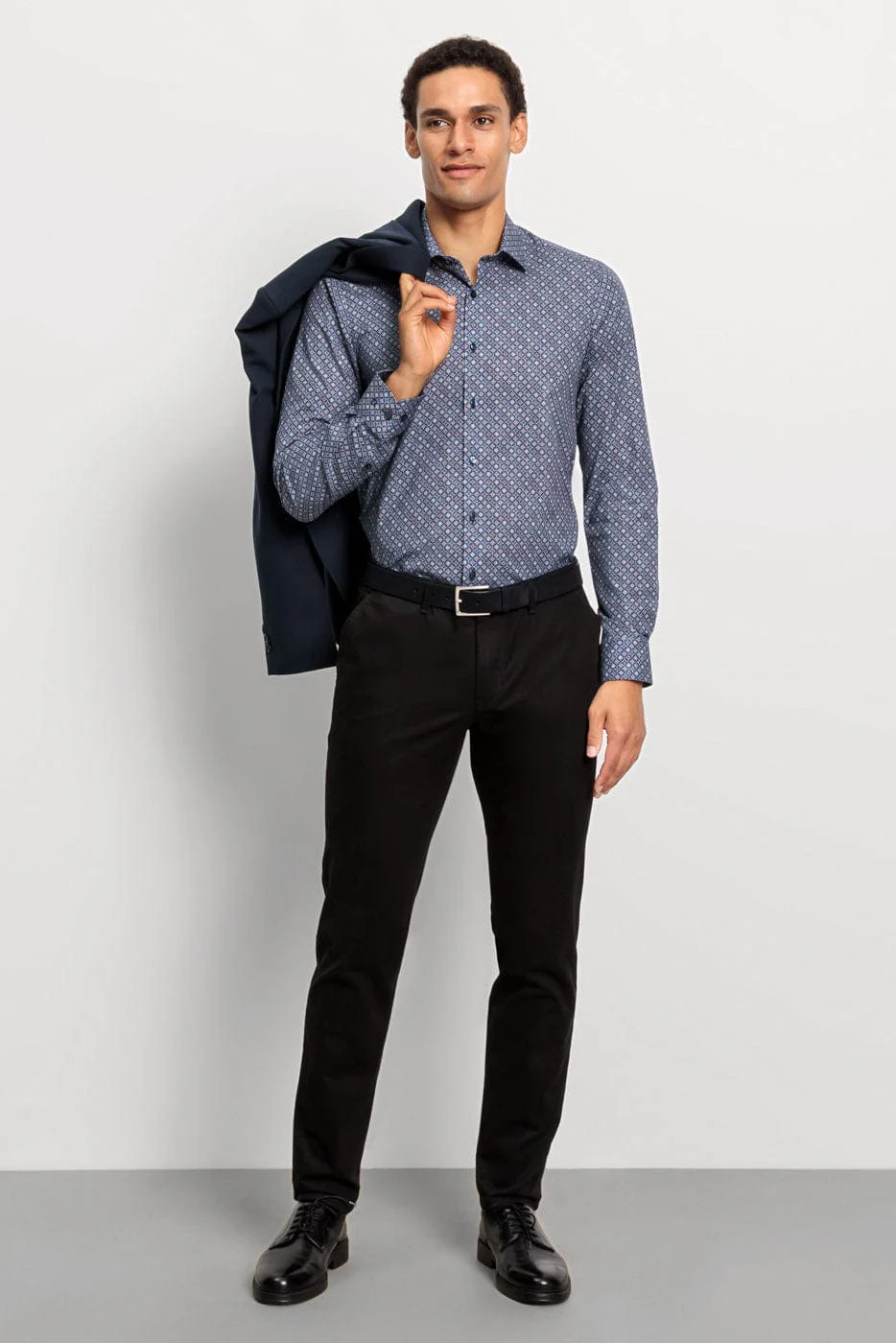Level 5 Body Fit Tile Print Long Sleeve Shirt - Marine - Image 5