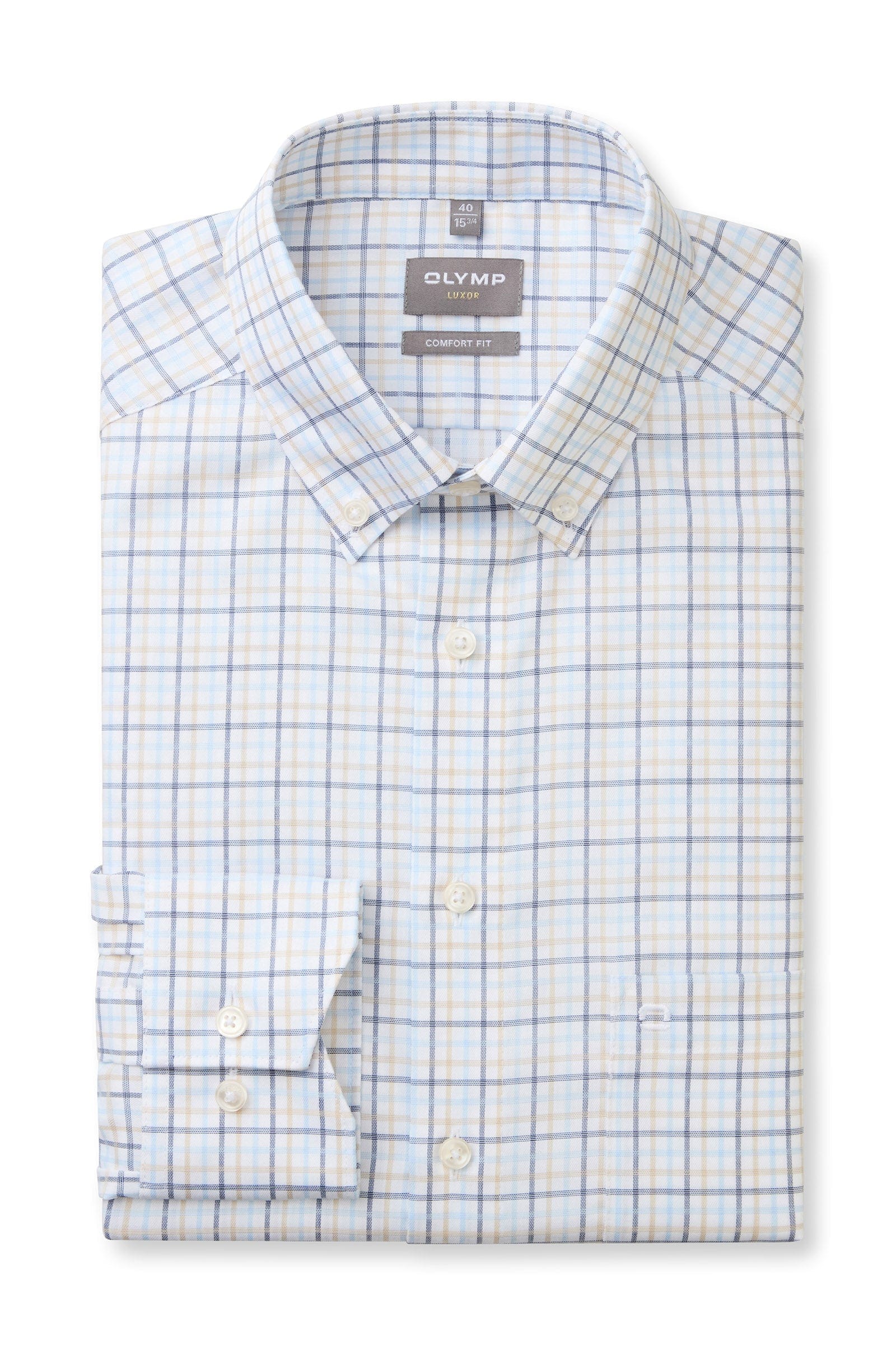 Luxor Comfort Fit Check Shirt with Button-Down Collar - Blue