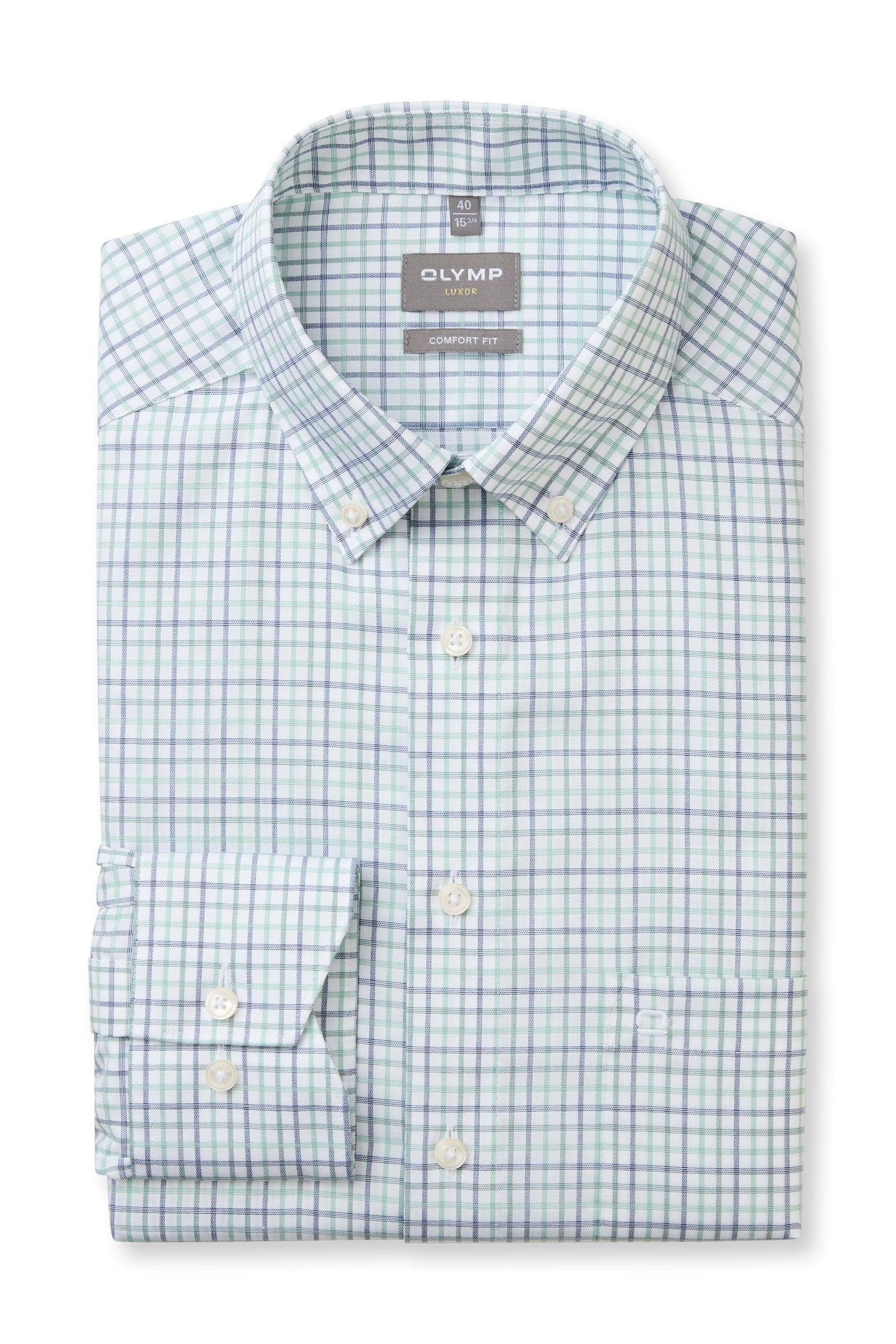 Luxor Comfort Fit Check Shirt with Button-Down Collar - Green