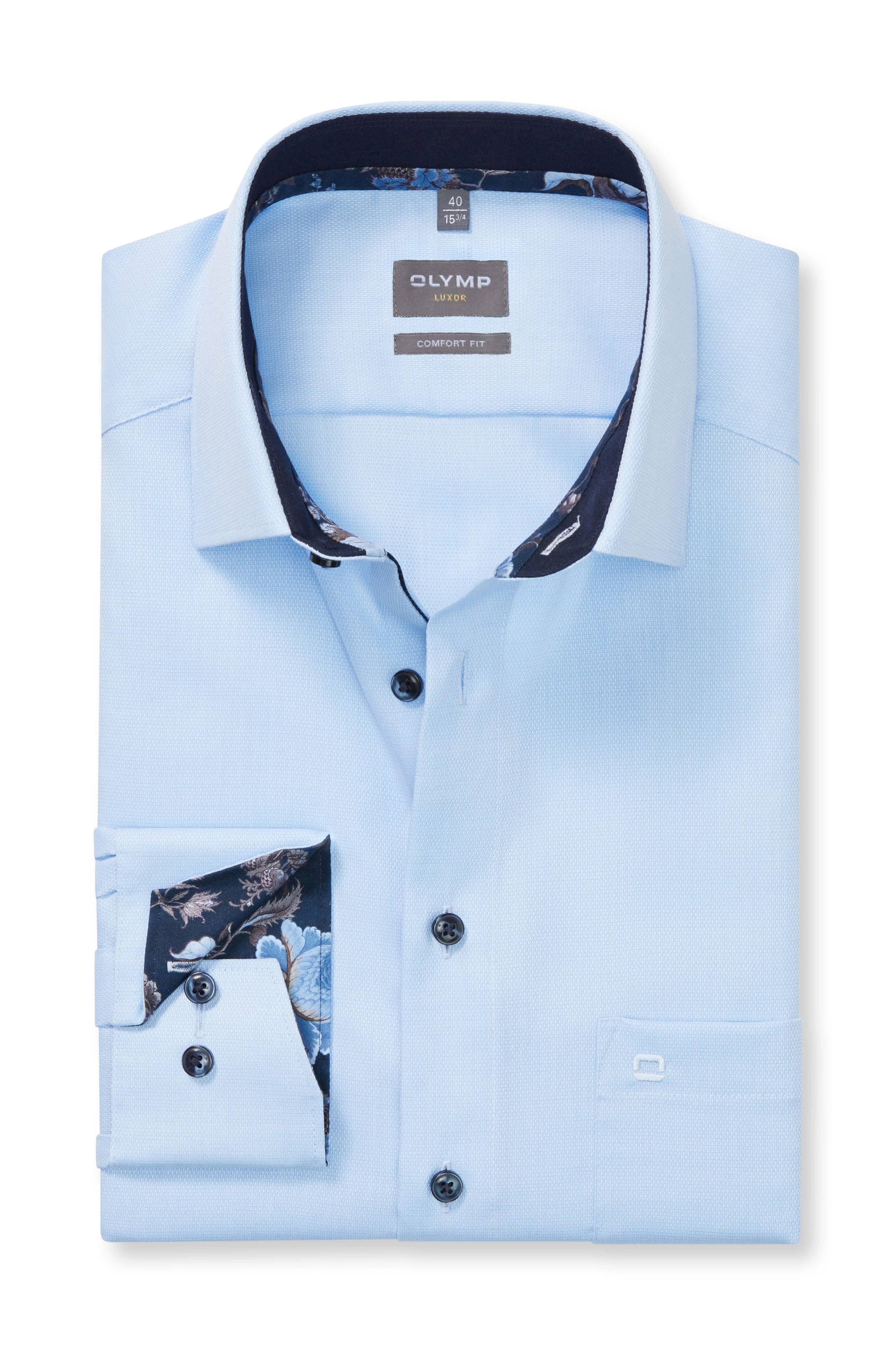 Luxor Comfort Fit Long Sleeve Shirt with Trim - Pale Blue