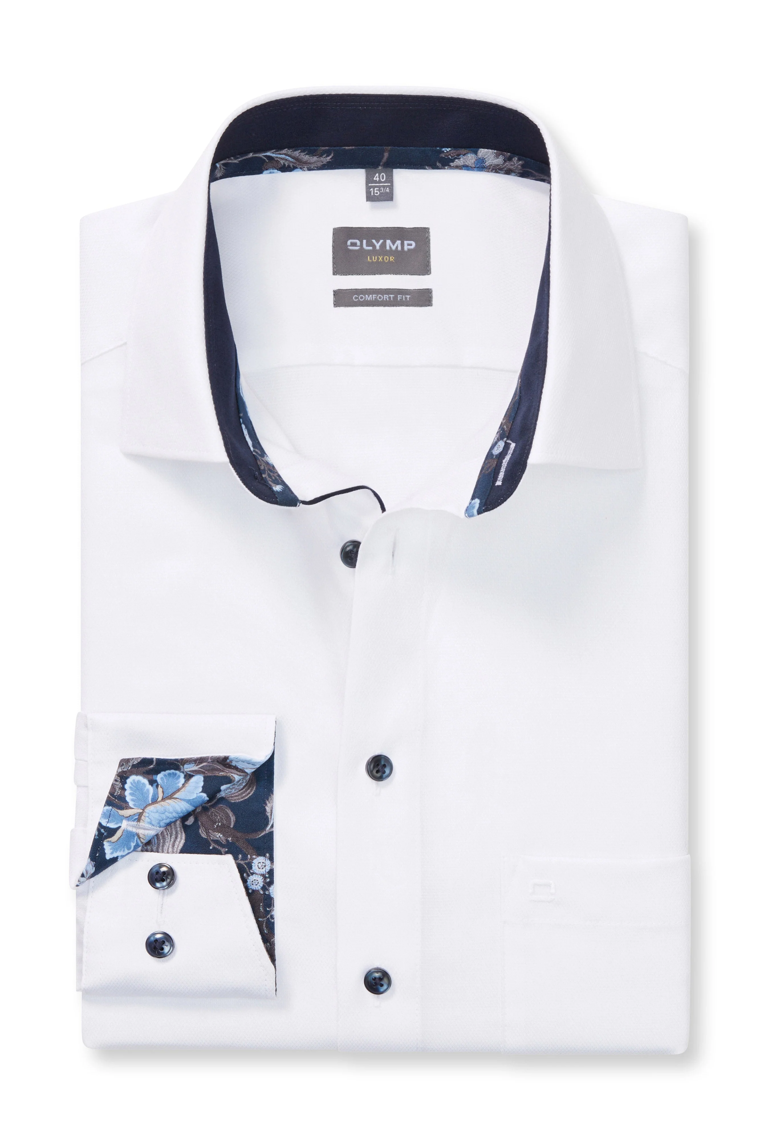 Luxor Comfort Fit Long Sleeve Shirt with Trim - White