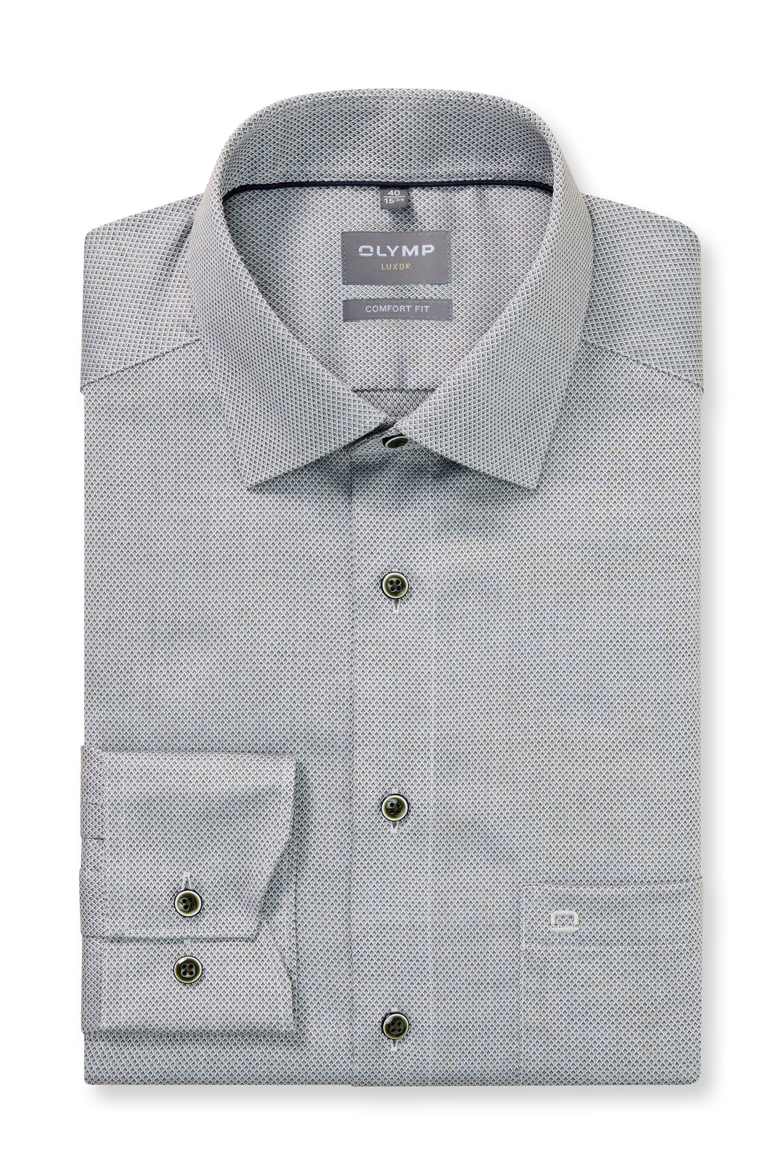 Luxor Comfort Fit Micro Print Long Sleeve Shirt - Grey Green