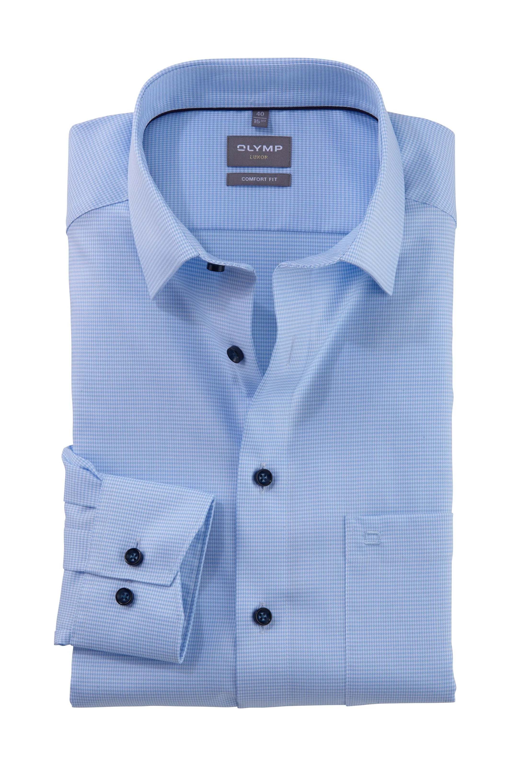 Luxor Comfort Fit Mini Check Long Sleeve Shirt - Blue