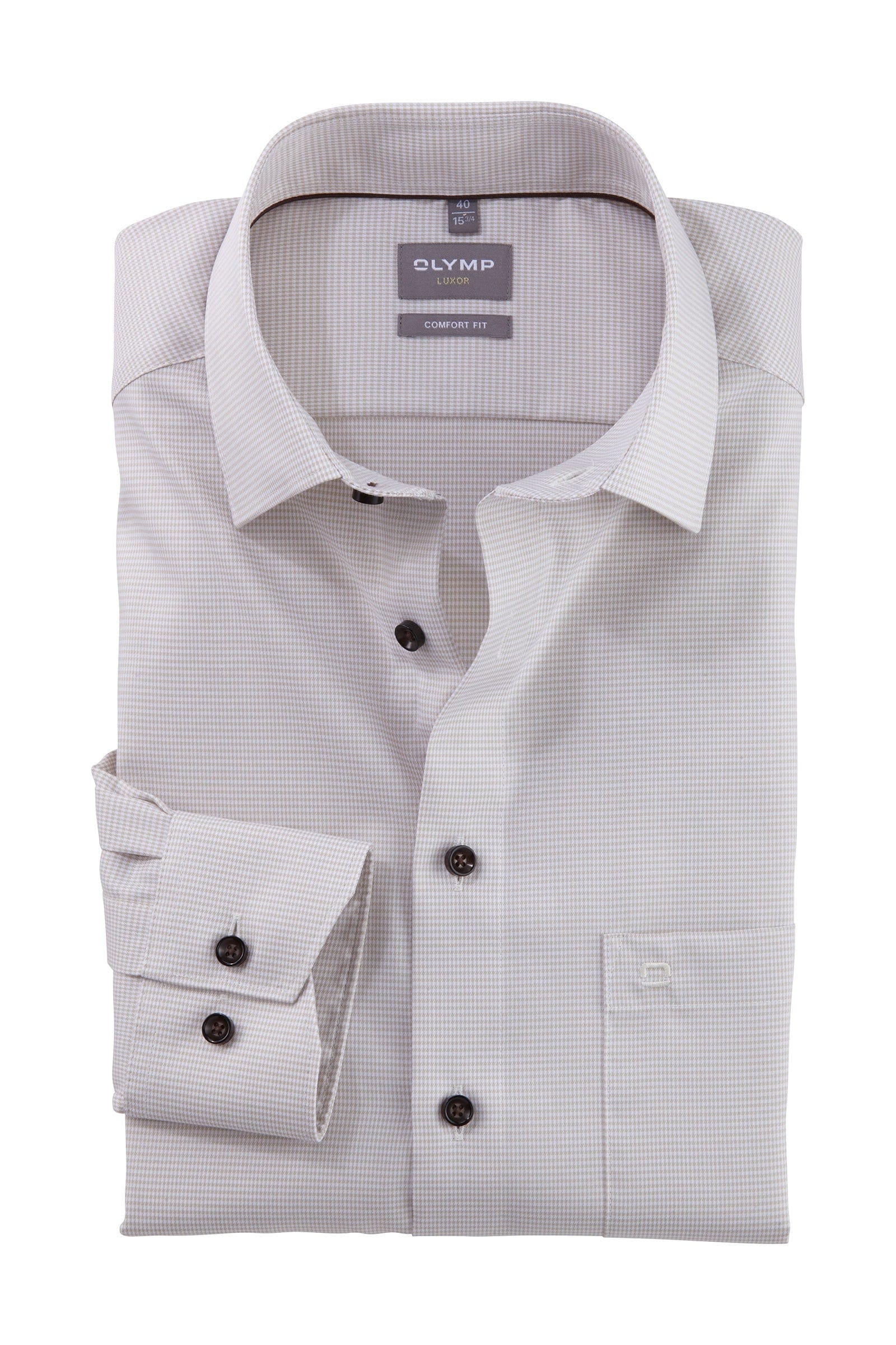 Luxor Comfort Fit Mini Check Long Sleeve Shirt - Natural