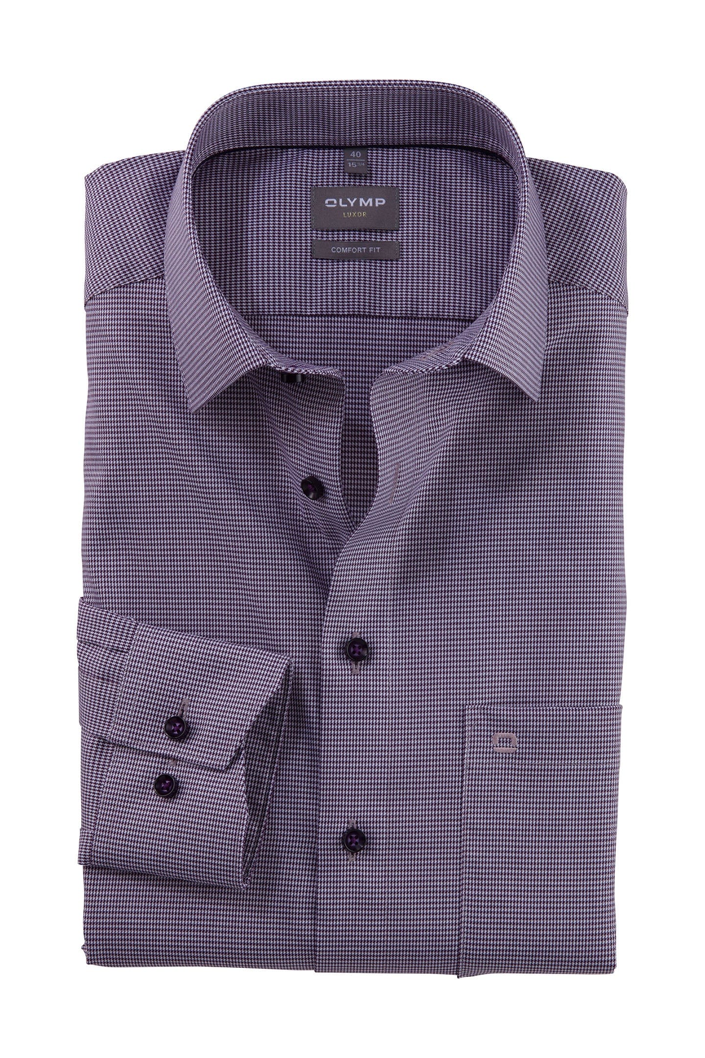 Luxor Comfort Fit Mini Check Long Sleeve Shirt - Plum