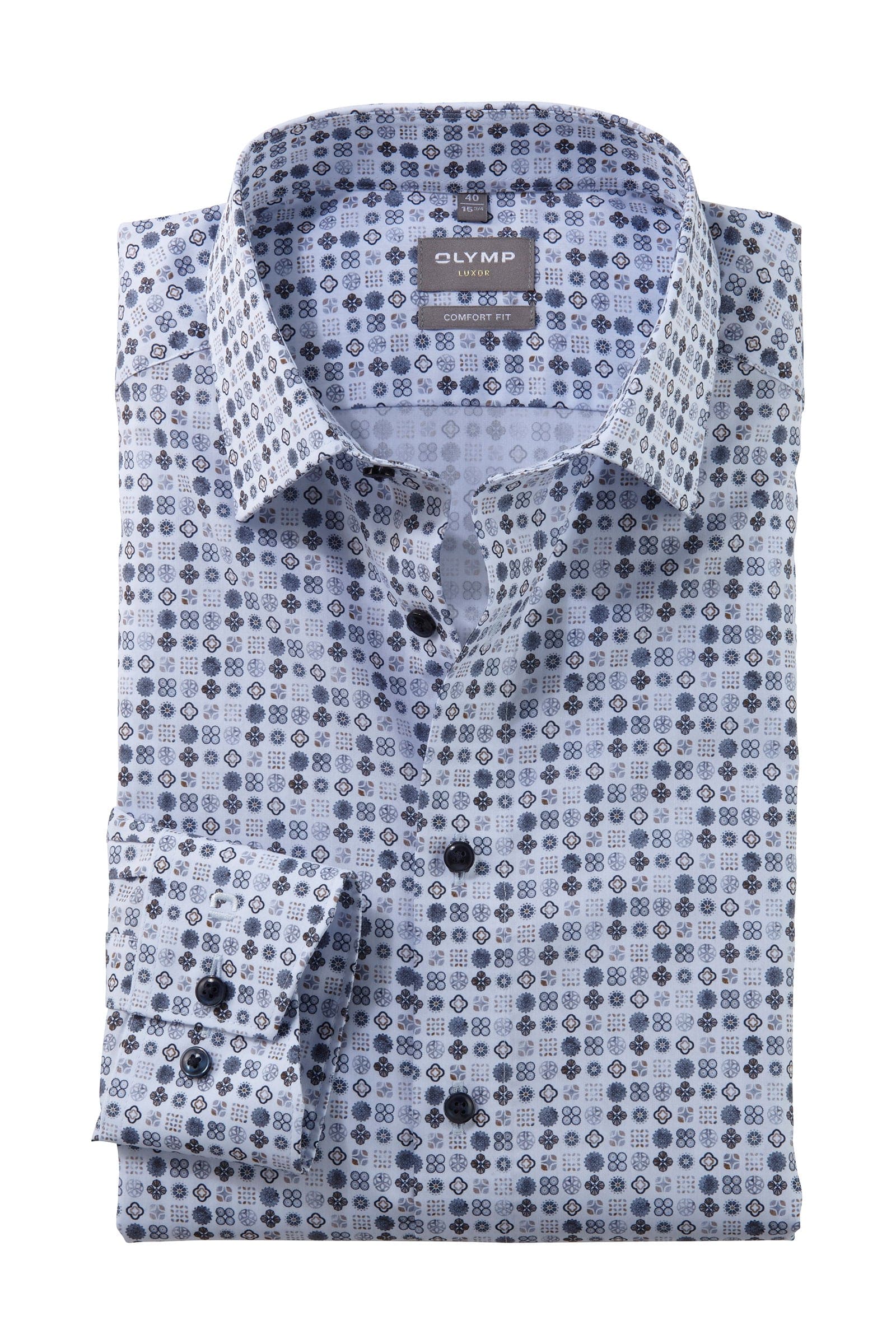 Luxor Comfort Fit Mini Tile Print Long Sleeve Shirt - Blue